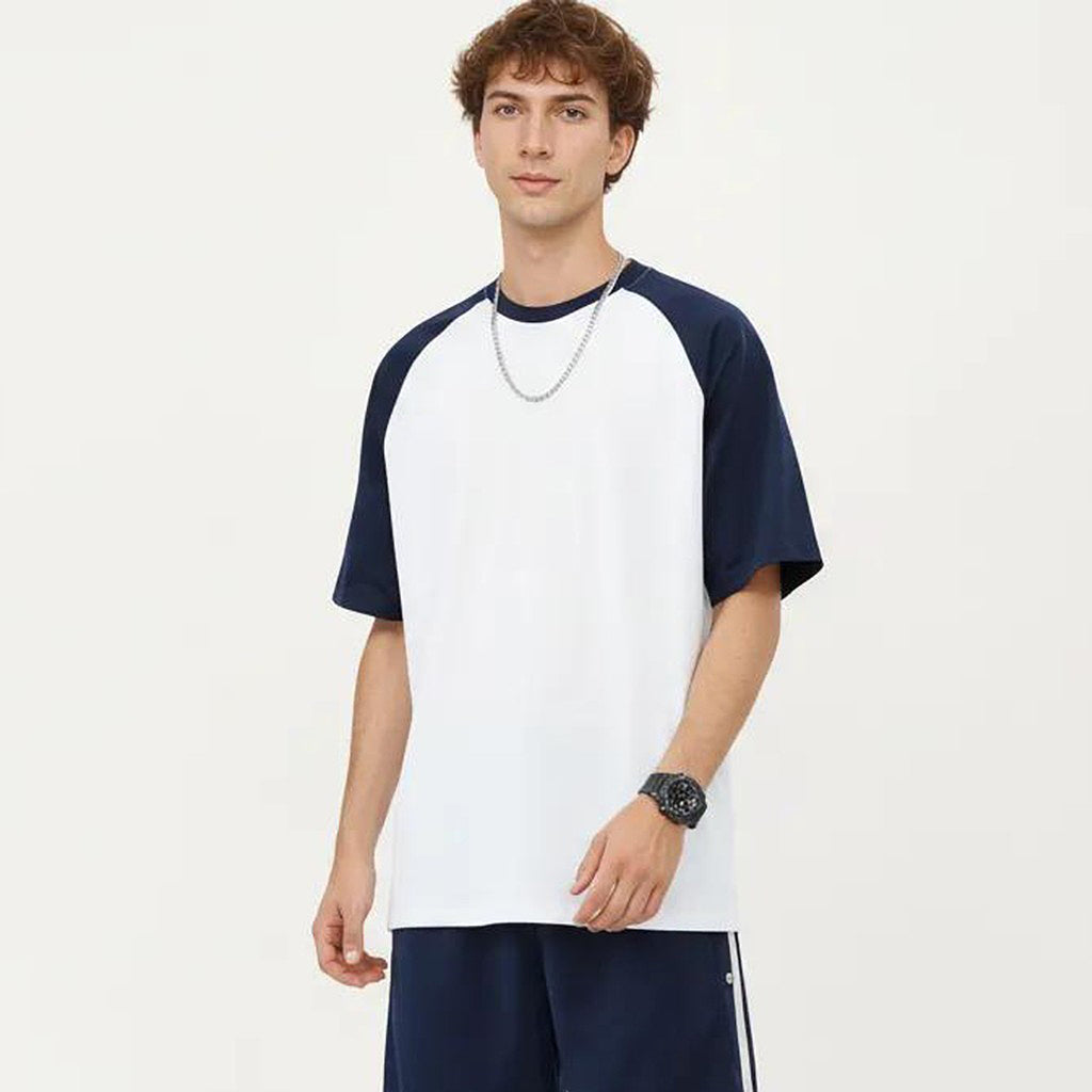 Anna-Kaci Men's Raglan Short Sleeve Crewneck T-Shirt with Contrast Sleeves