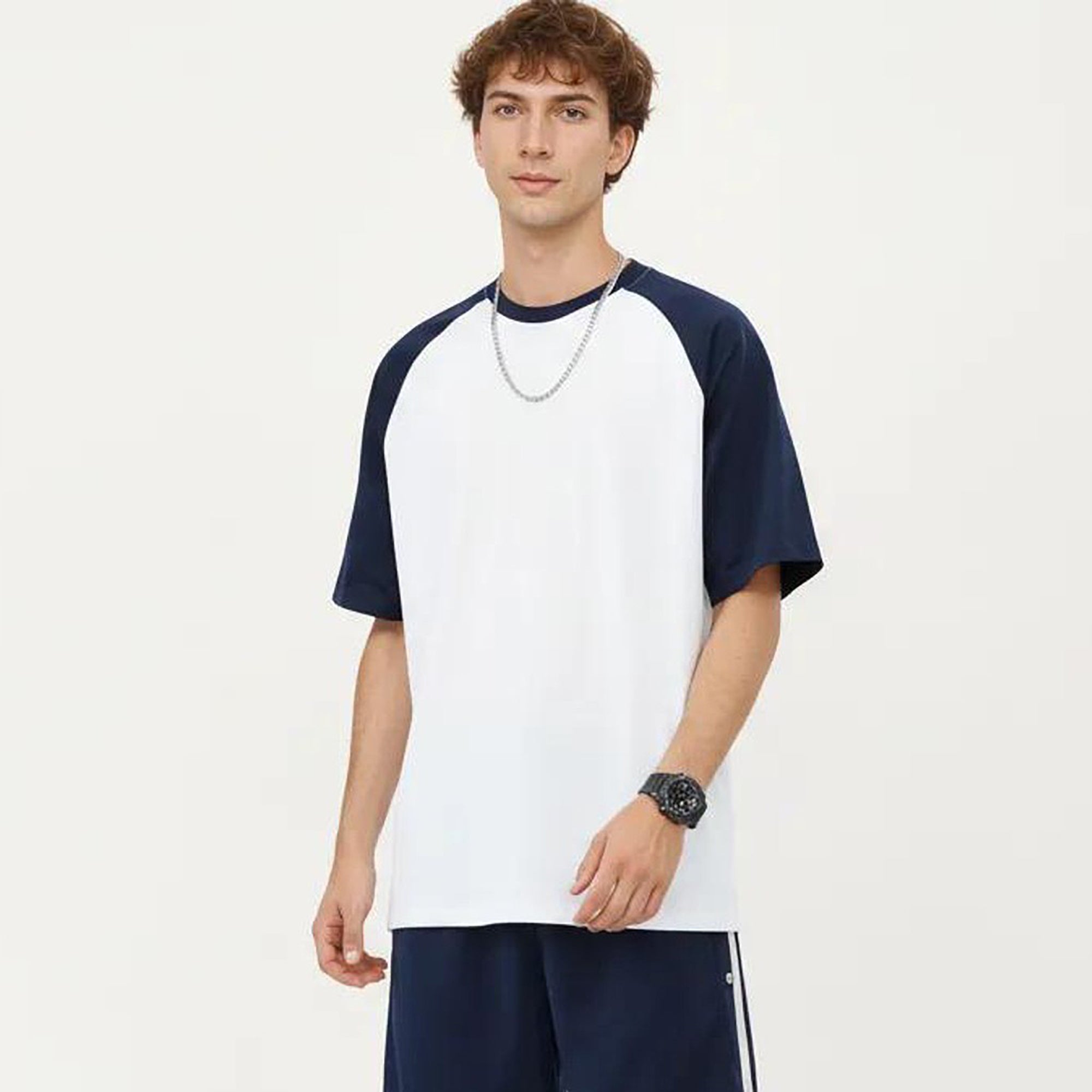 Anna-Kaci Men's Raglan Short Sleeve Crewneck T-Shirt with Contrast Sleeves