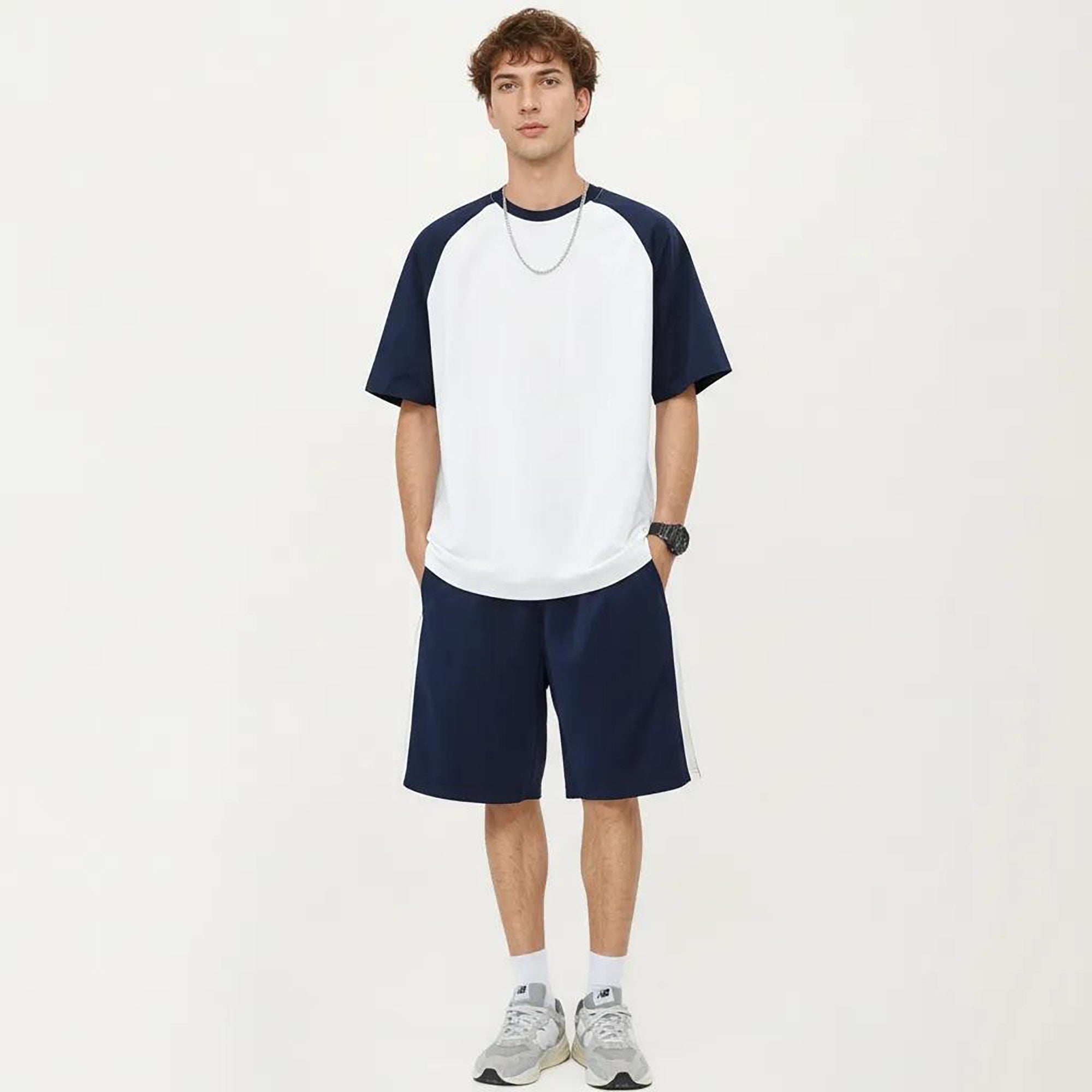 Anna-Kaci Men's Raglan Short Sleeve Crewneck T-Shirt with Contrast Sleeves
