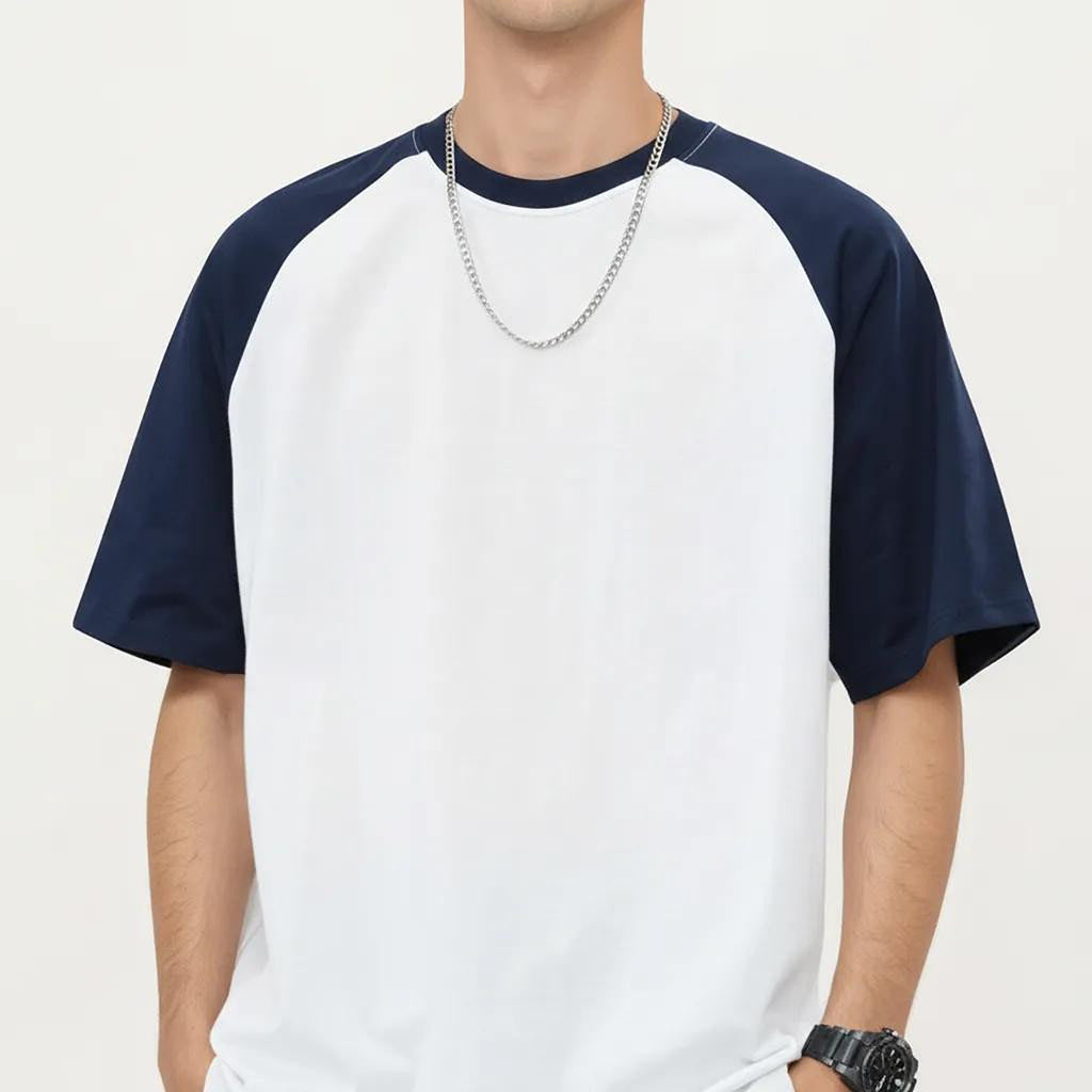 Anna-Kaci Men's Raglan Short Sleeve Crewneck T-Shirt with Contrast Sleeves