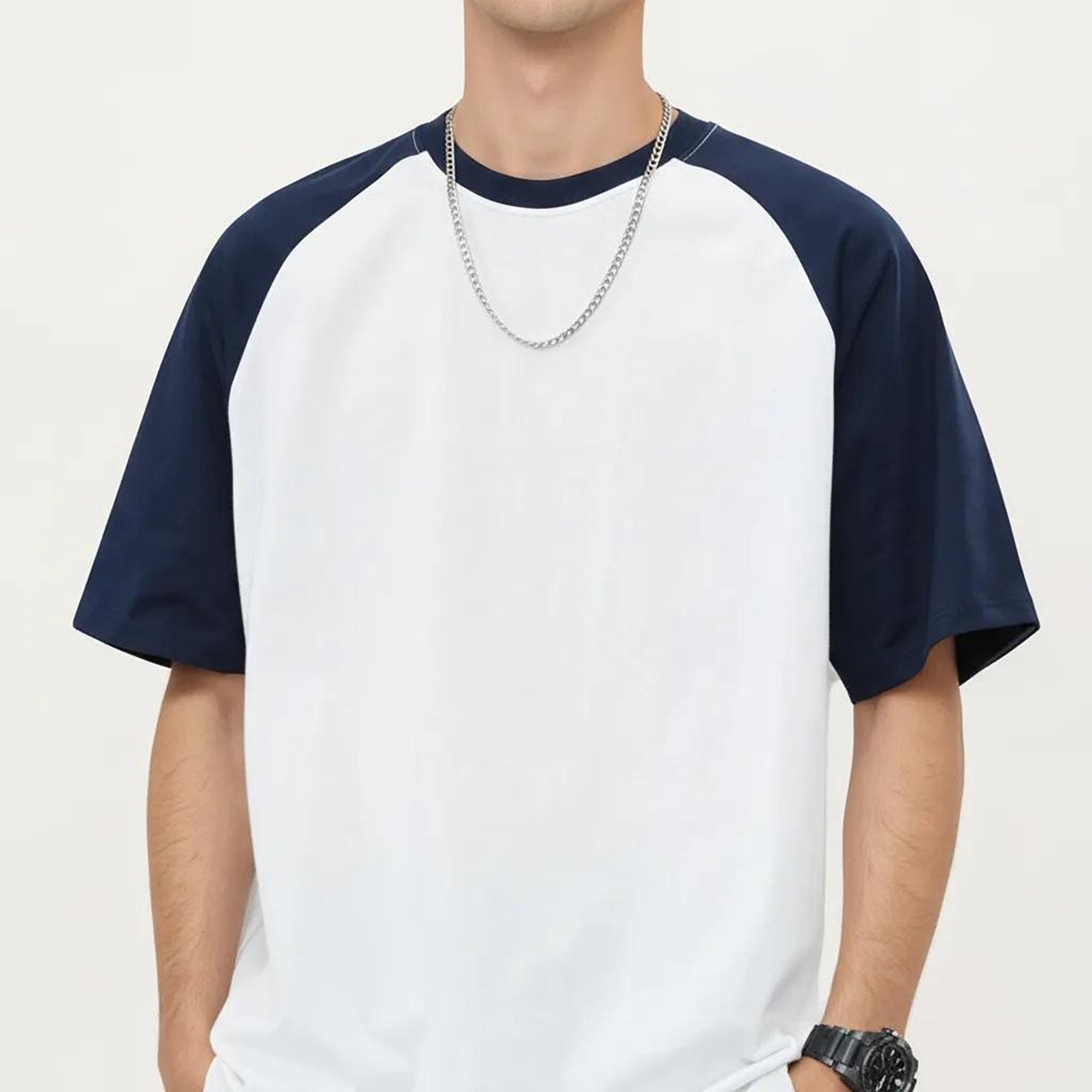 Anna-Kaci Men's Raglan Short Sleeve Crewneck T-Shirt with Contrast Sleeves