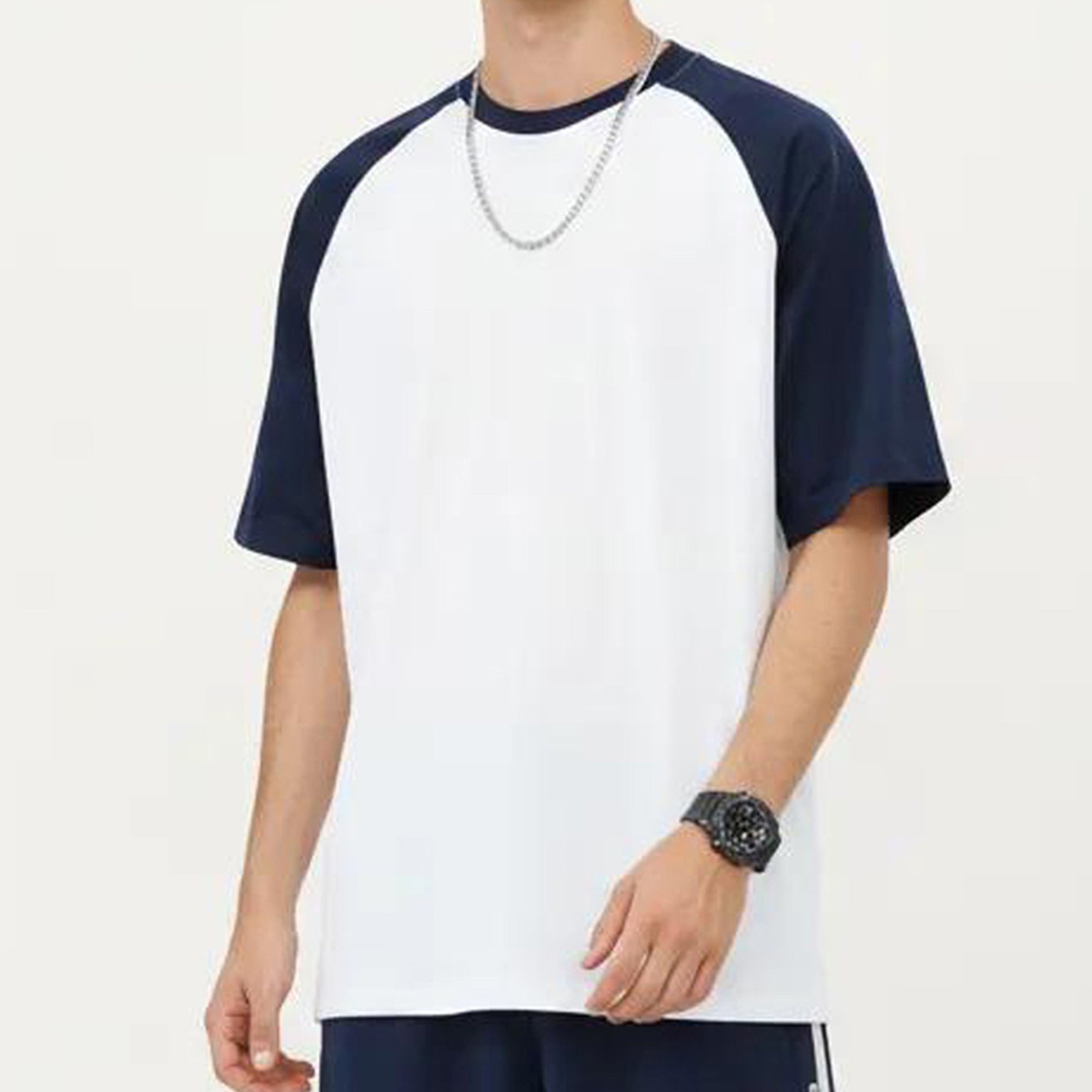 Anna-Kaci Men's Raglan Short Sleeve Crewneck T-Shirt with Contrast Sleeves