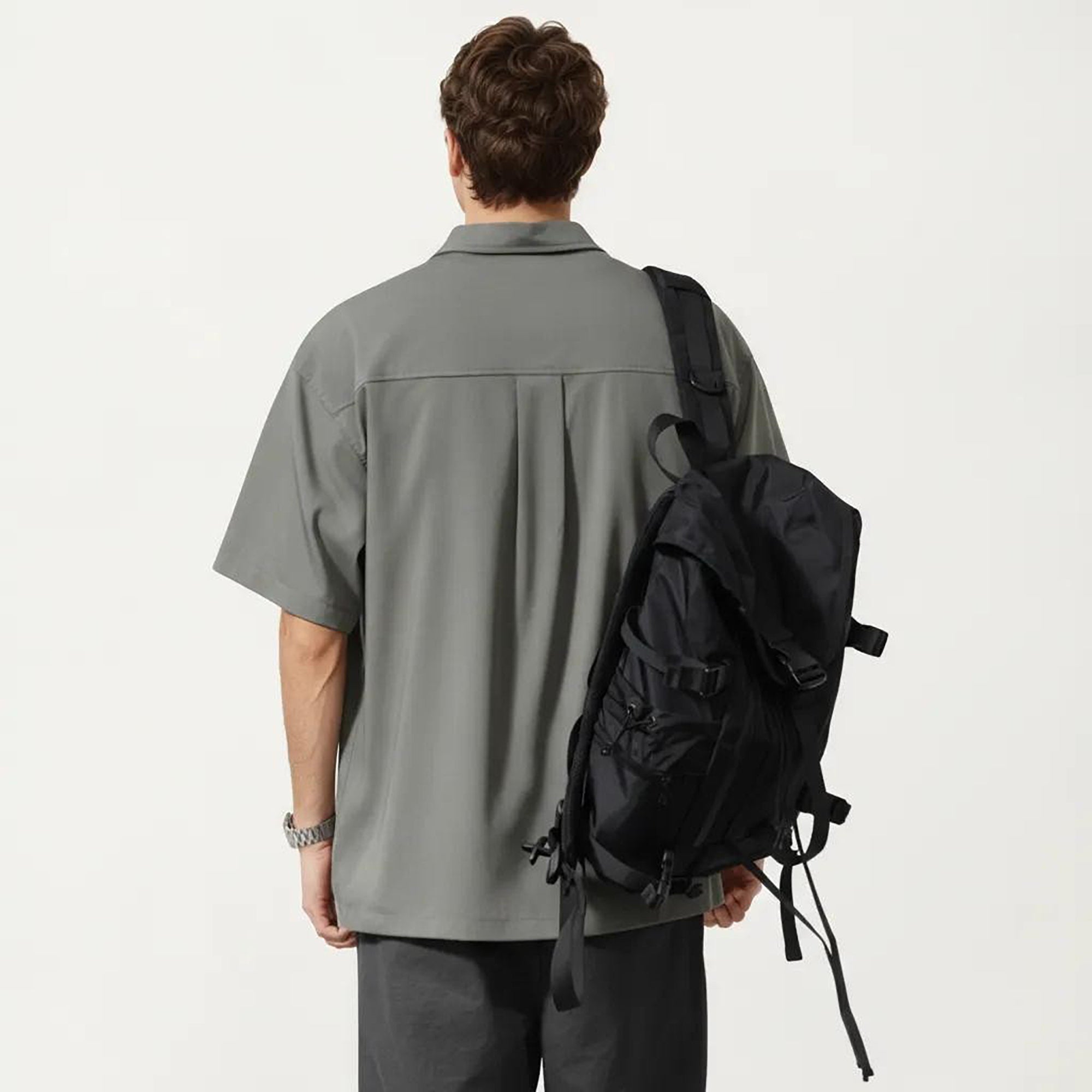 Anna-Kaci Men's Short Sleeve Half Zip Utility Shirt with Chest Pockets