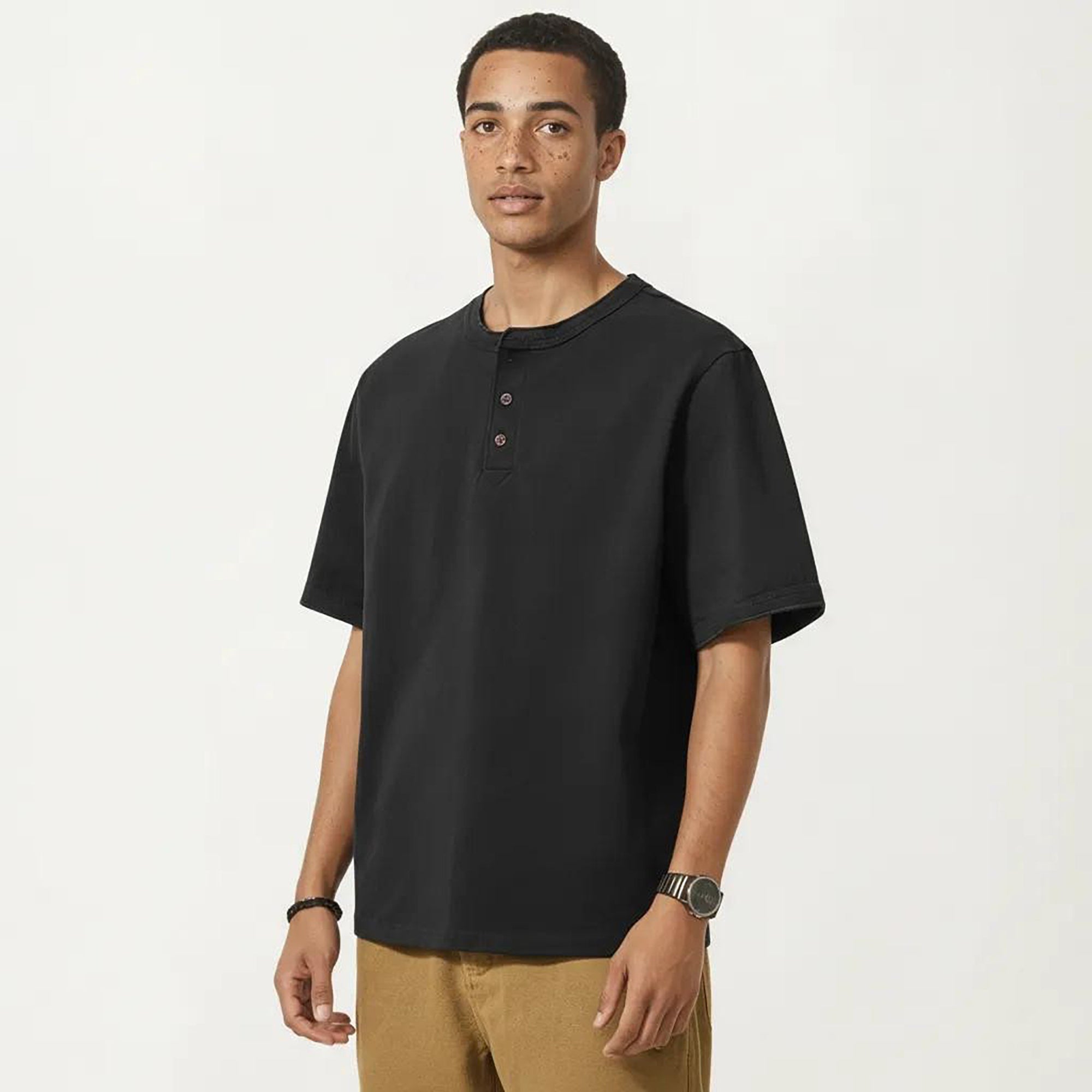 Anna-Kaci Men's Short Sleeve Henley T-Shirt with Button Placket