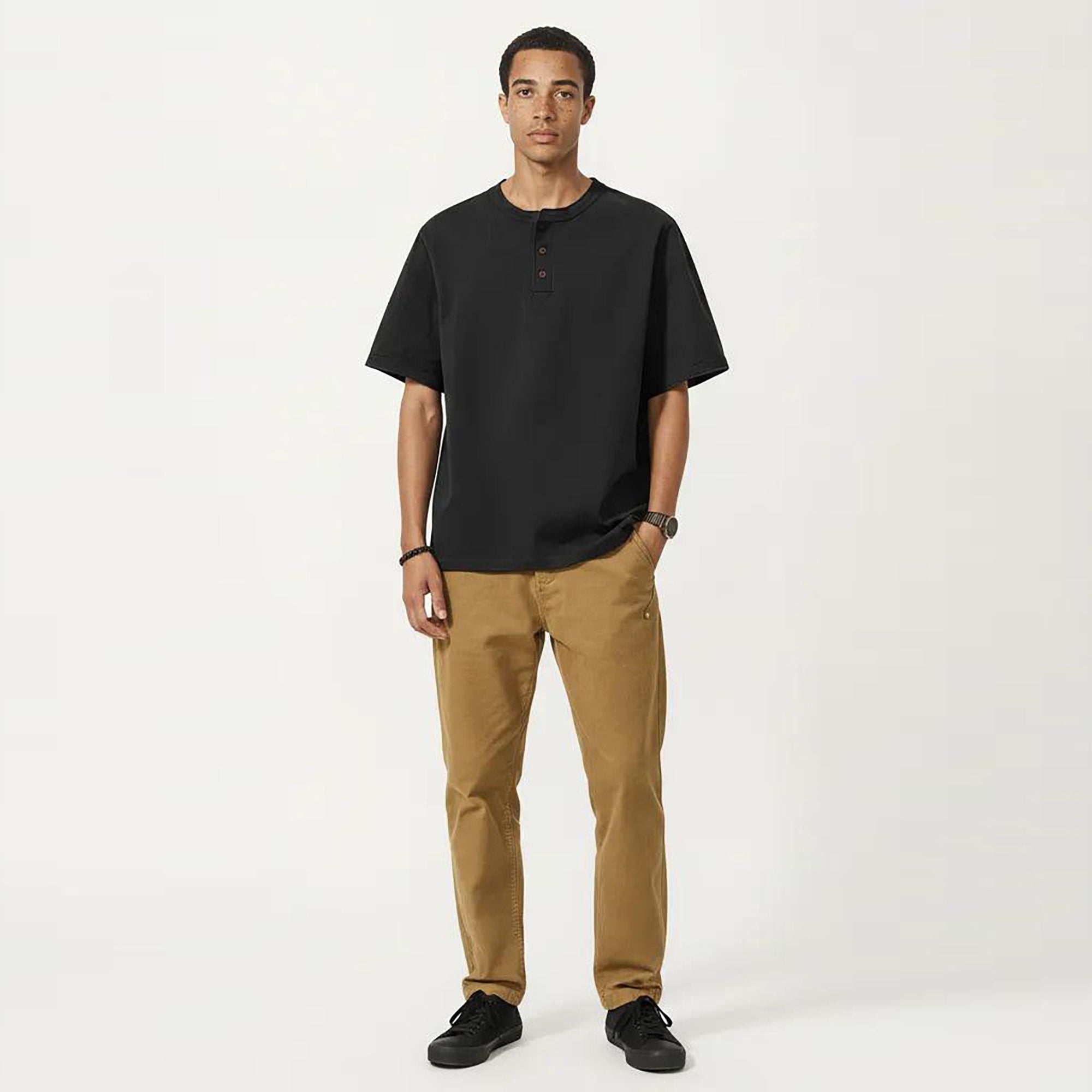Anna-Kaci Men's Short Sleeve Henley T-Shirt with Button Placket