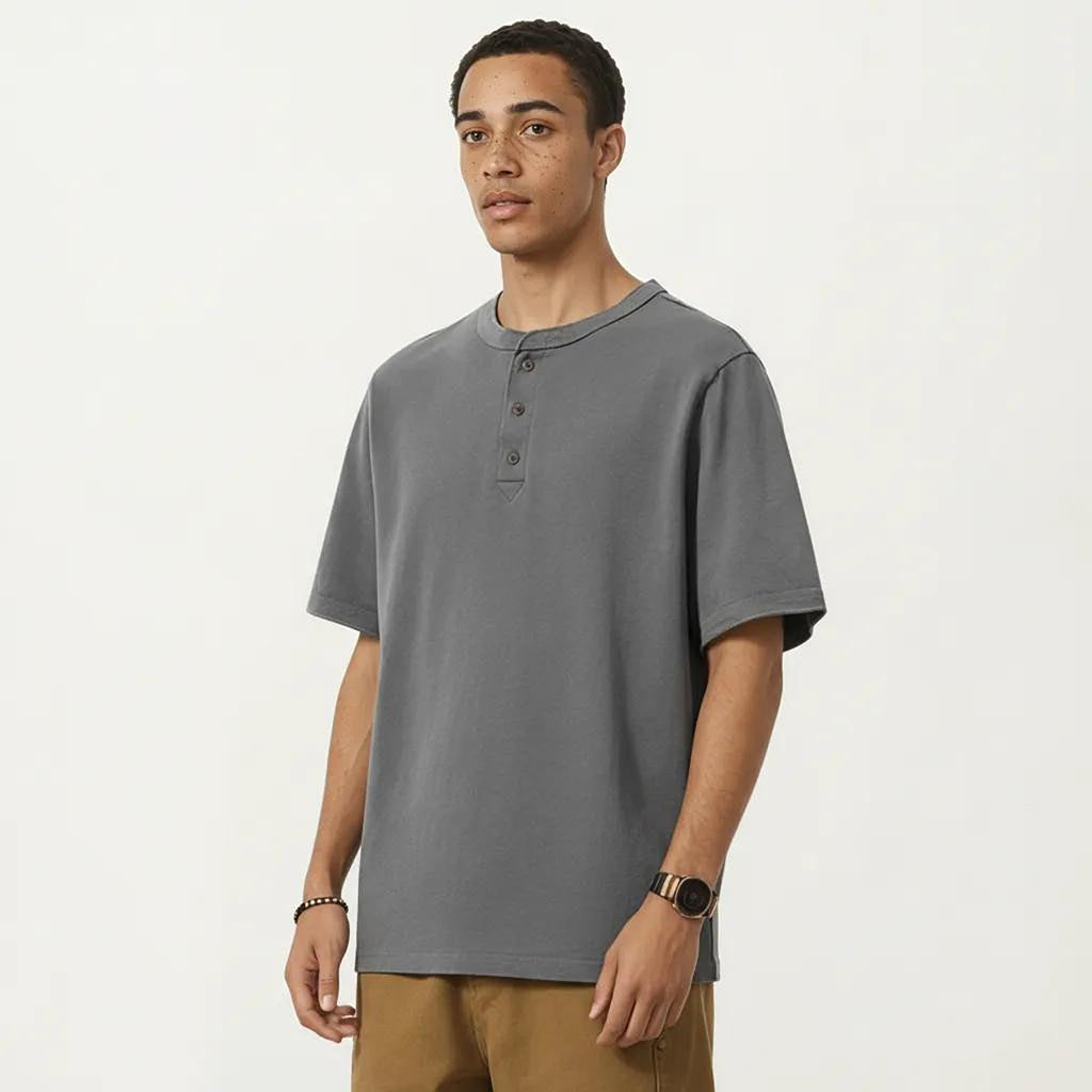 Anna-Kaci Men's Short Sleeve Henley T-Shirt with Button Placket