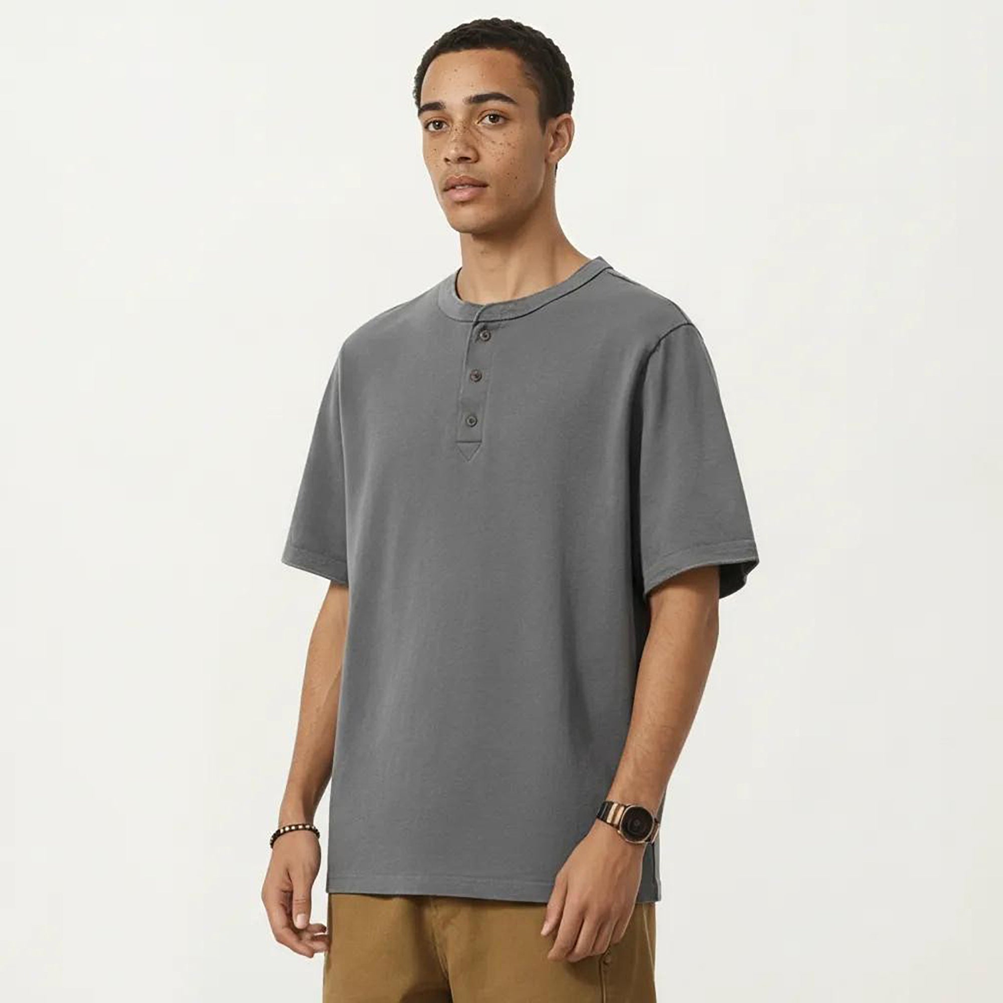 Anna-Kaci Men's Short Sleeve Henley T-Shirt with Button Placket
