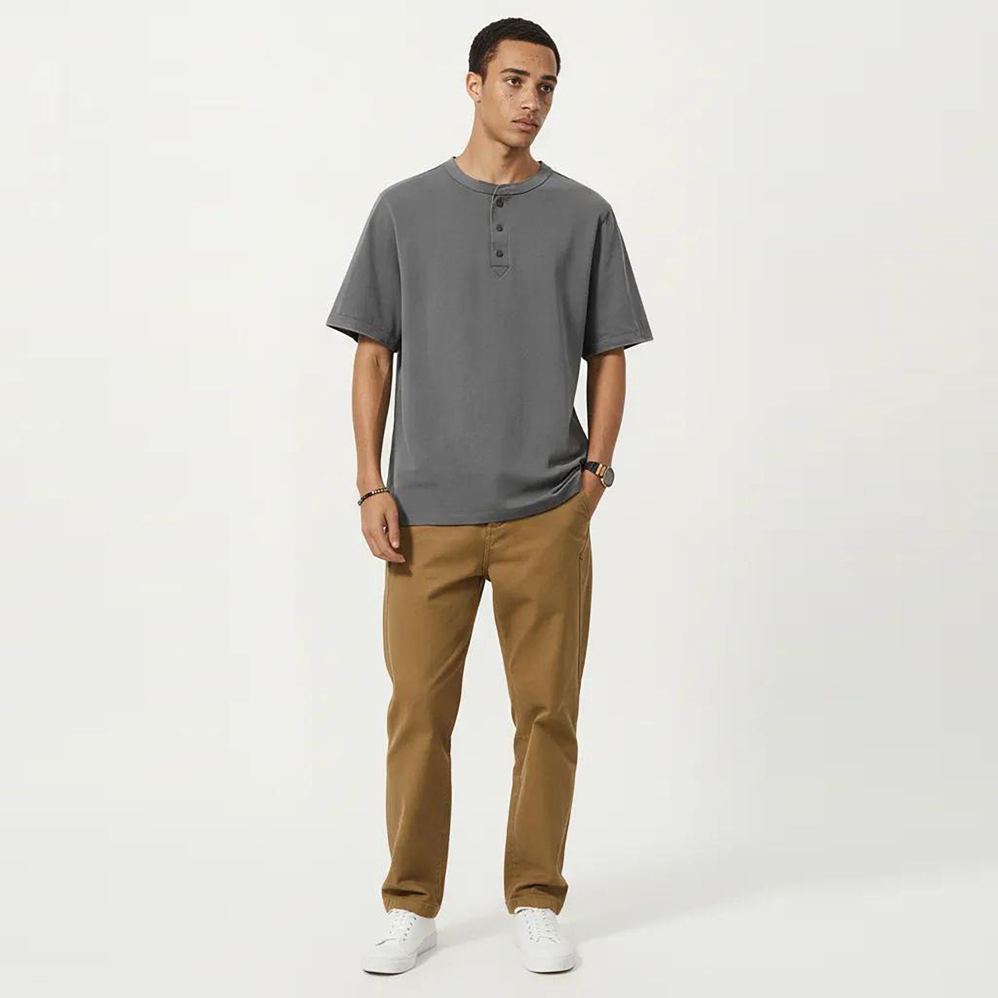 Anna-Kaci Men's Short Sleeve Henley T-Shirt with Button Placket