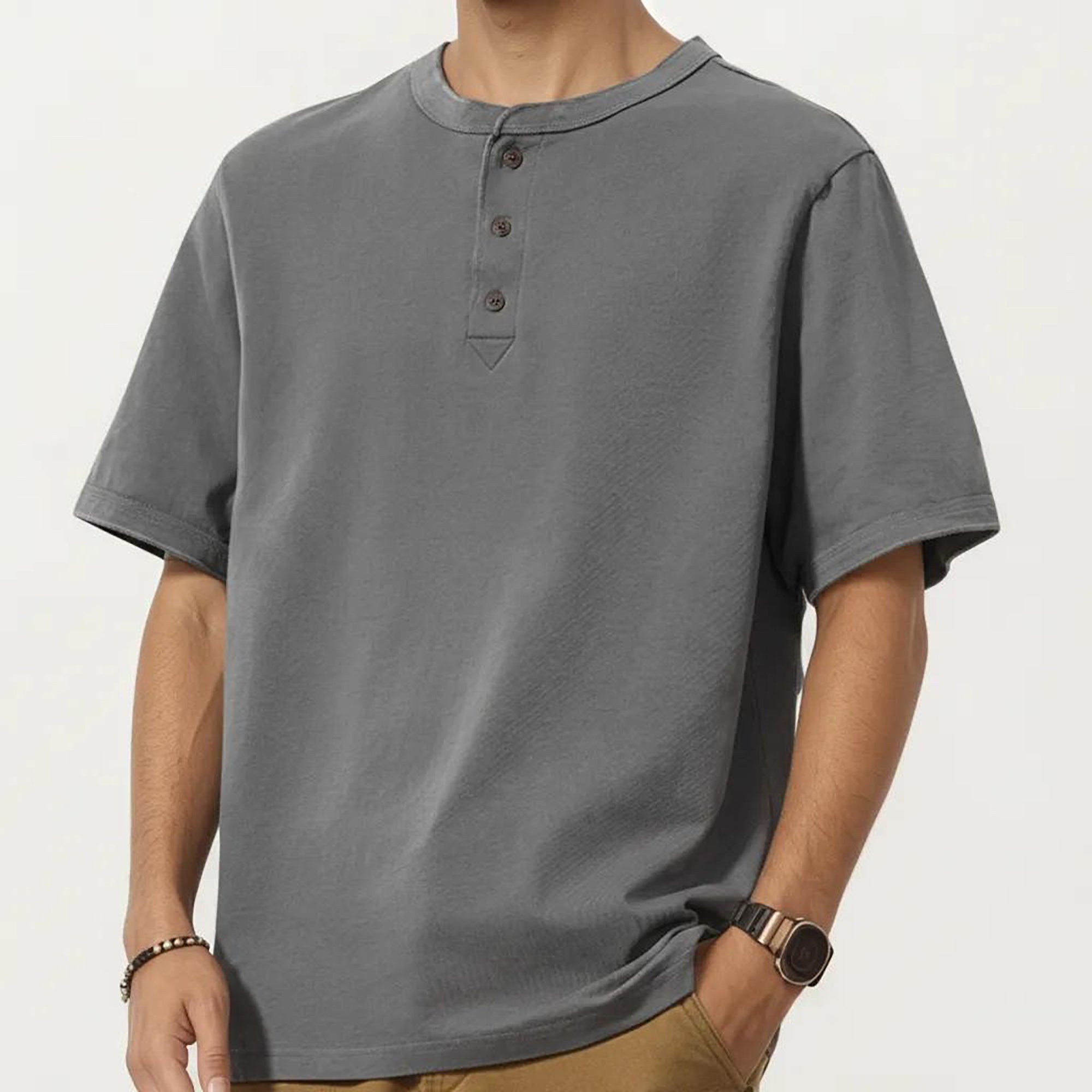 Anna-Kaci Men's Short Sleeve Henley T-Shirt with Button Placket