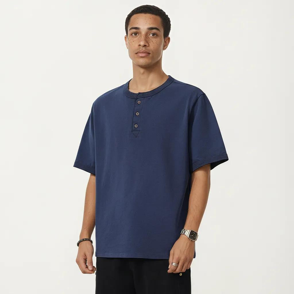 Anna-Kaci Men's Short Sleeve Henley T-Shirt with Button Placket