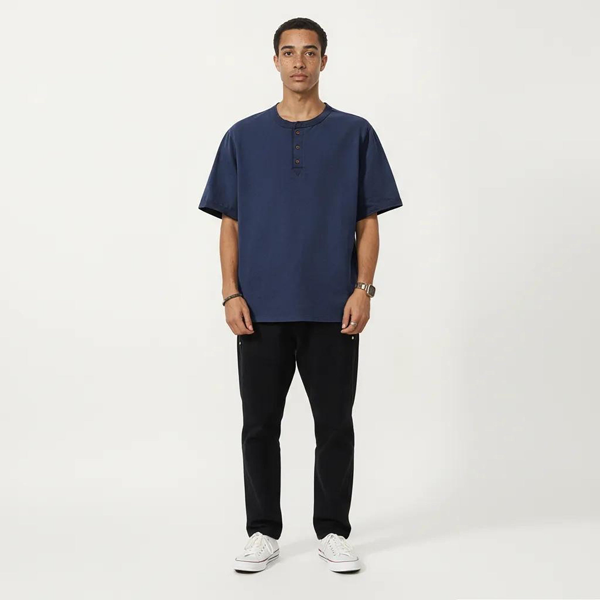 Anna-Kaci Men's Short Sleeve Henley T-Shirt with Button Placket