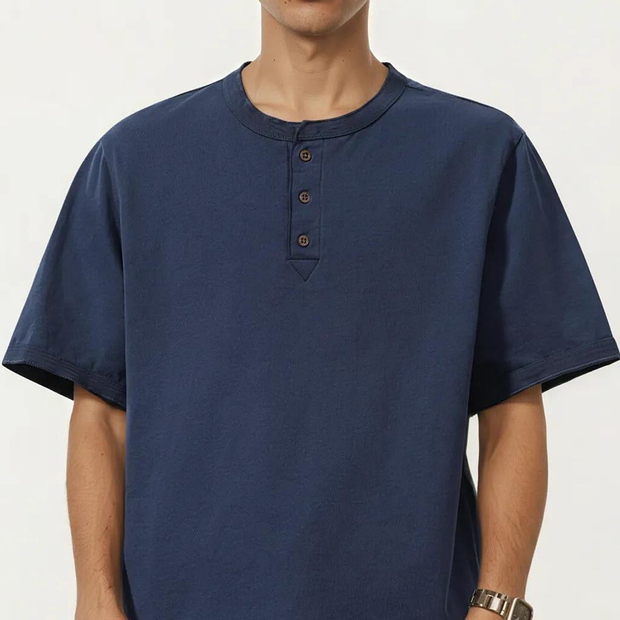 Anna-Kaci Men's Short Sleeve Henley T-Shirt with Button Placket