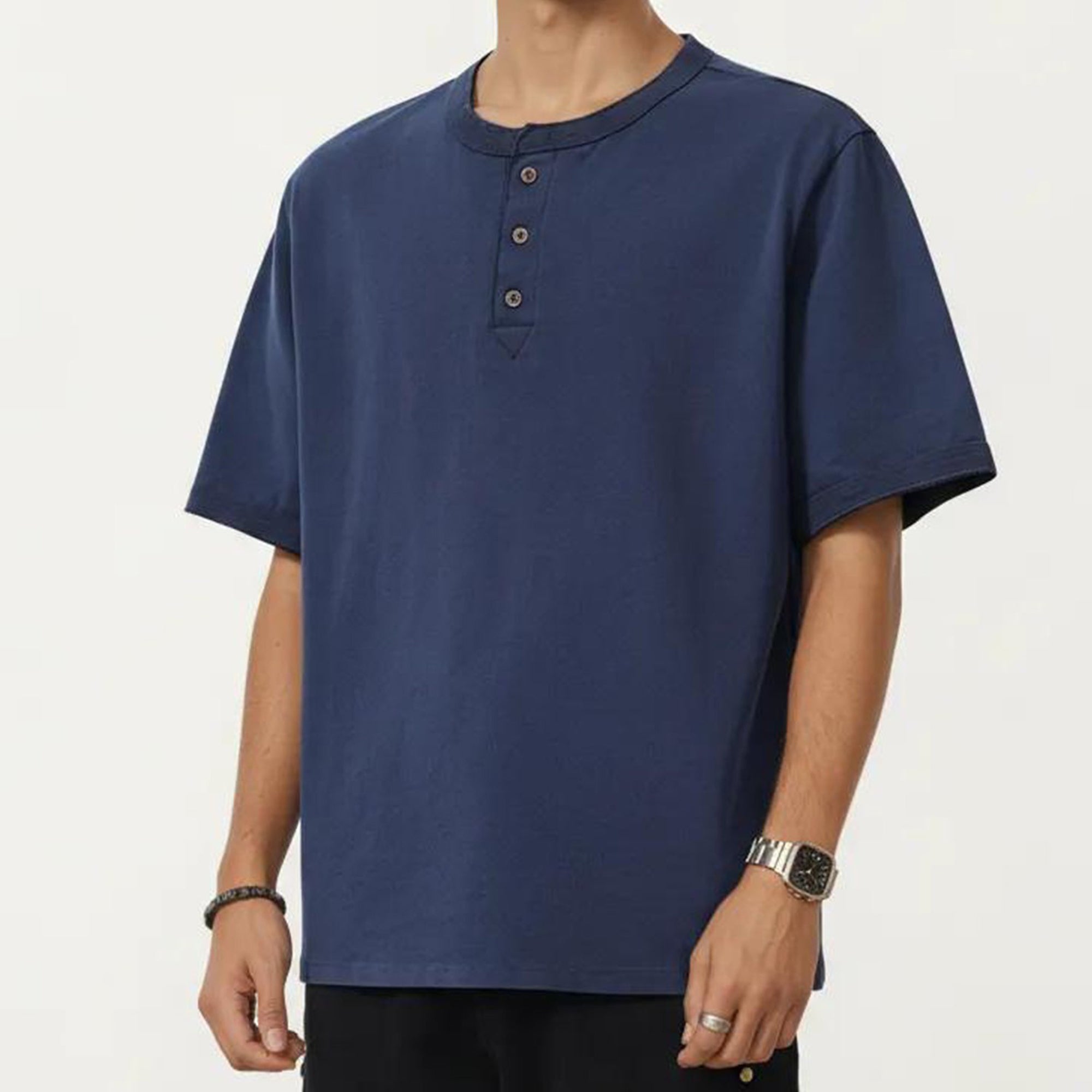 Anna-Kaci Men's Short Sleeve Henley T-Shirt with Button Placket