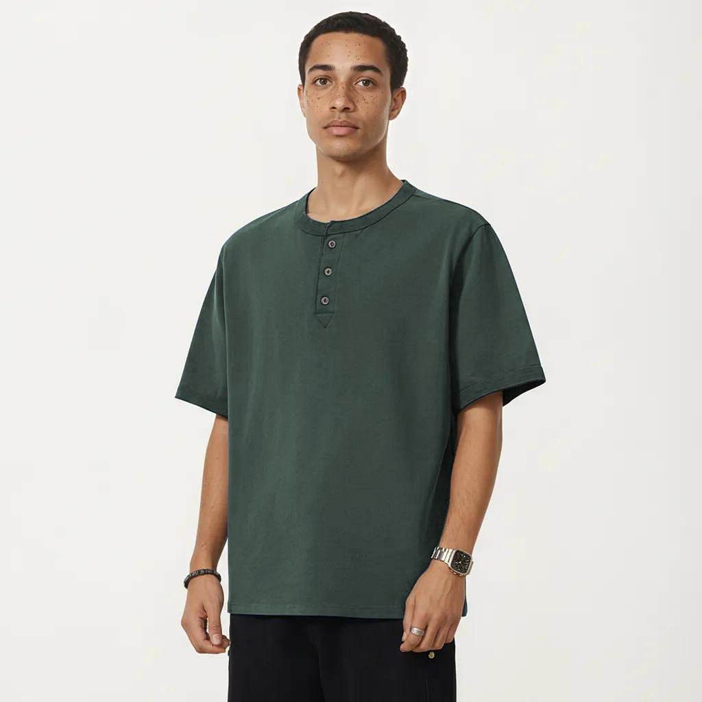 Anna-Kaci Men's Short Sleeve Henley T-Shirt with Button Placket