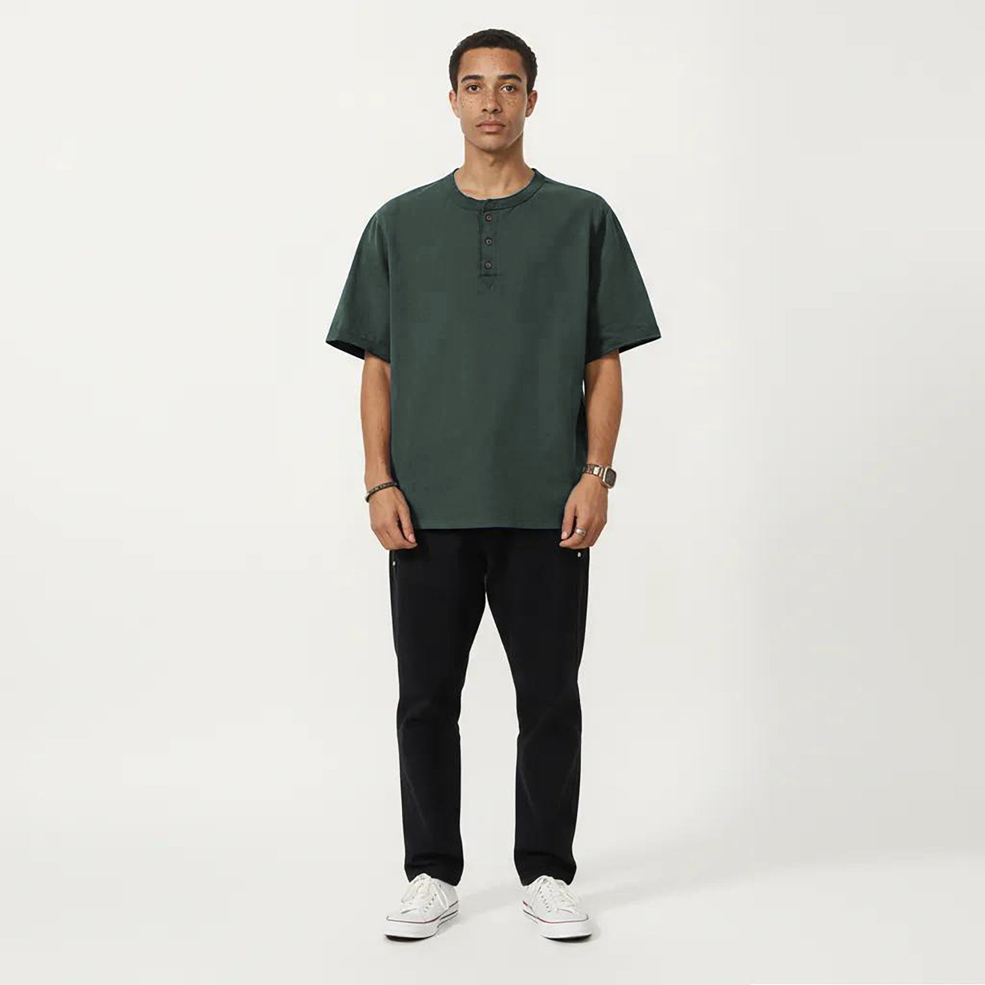 Anna-Kaci Men's Short Sleeve Henley T-Shirt with Button Placket