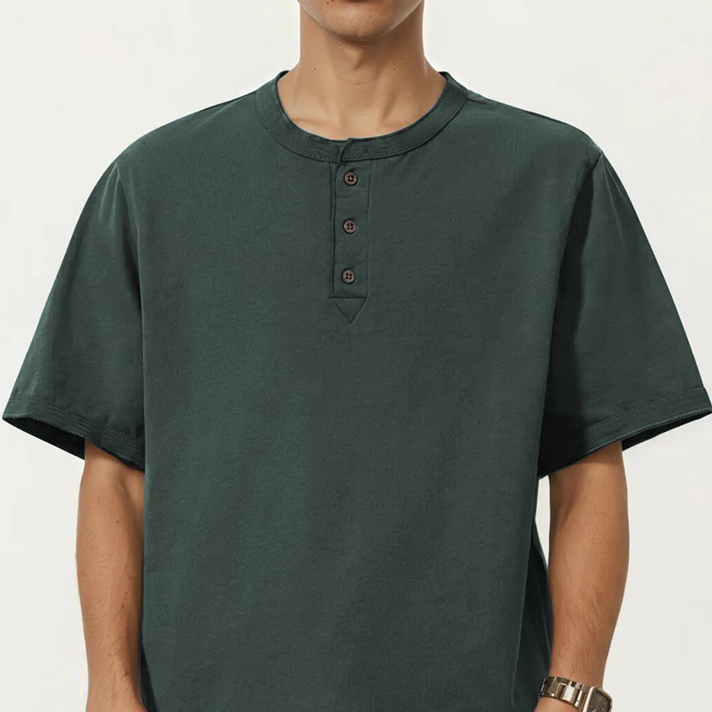 Anna-Kaci Men's Short Sleeve Henley T-Shirt with Button Placket
