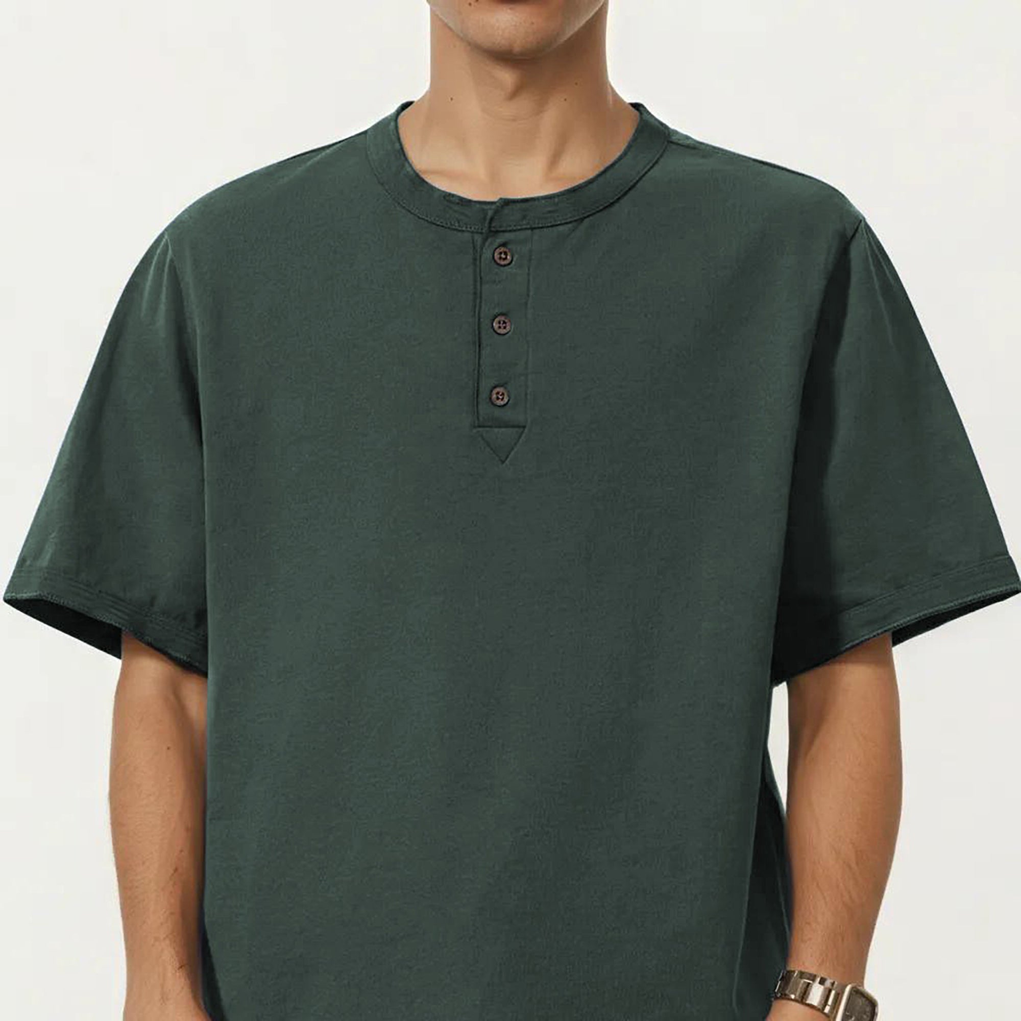 Anna-Kaci Men's Short Sleeve Henley T-Shirt with Button Placket