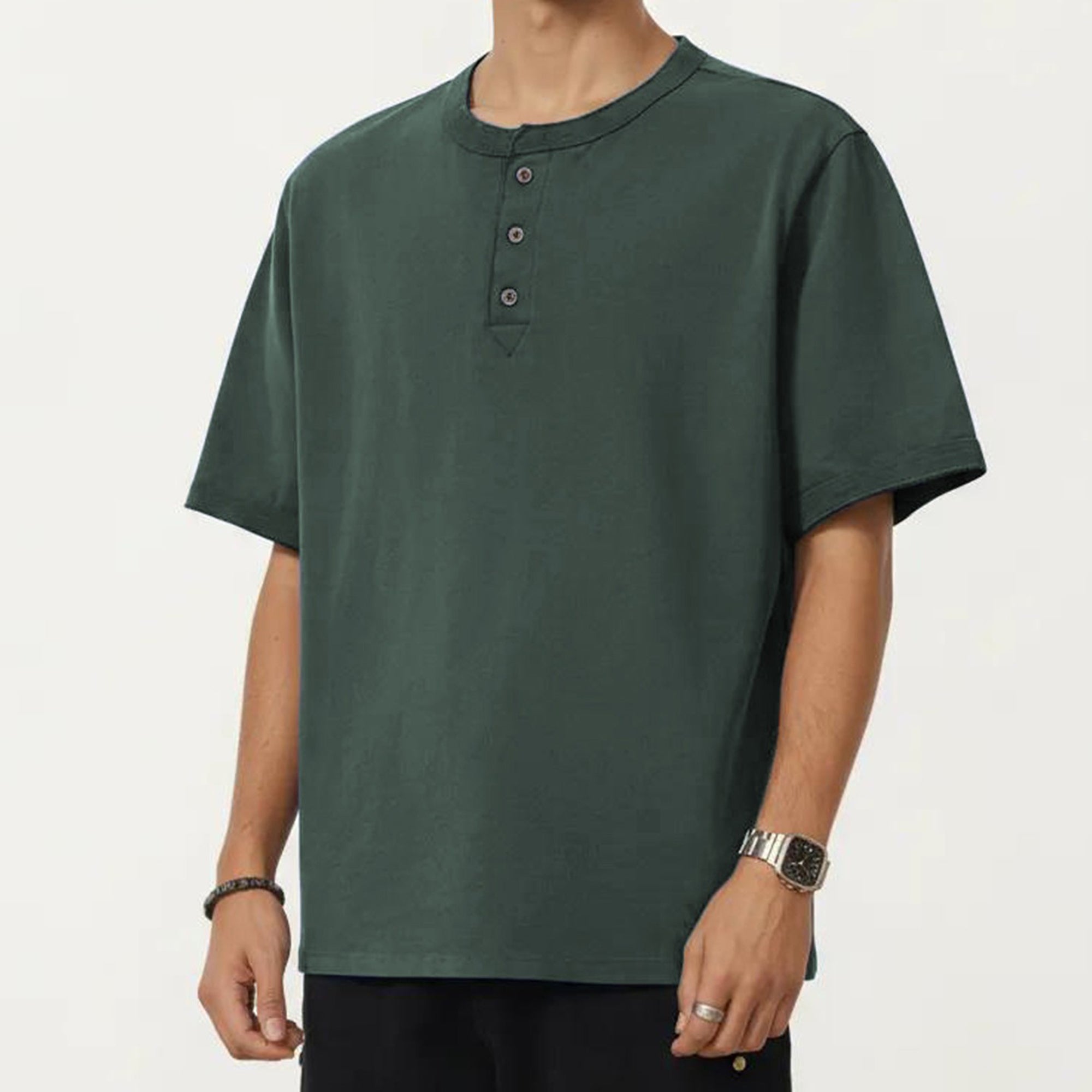 Anna-Kaci Men's Short Sleeve Henley T-Shirt with Button Placket