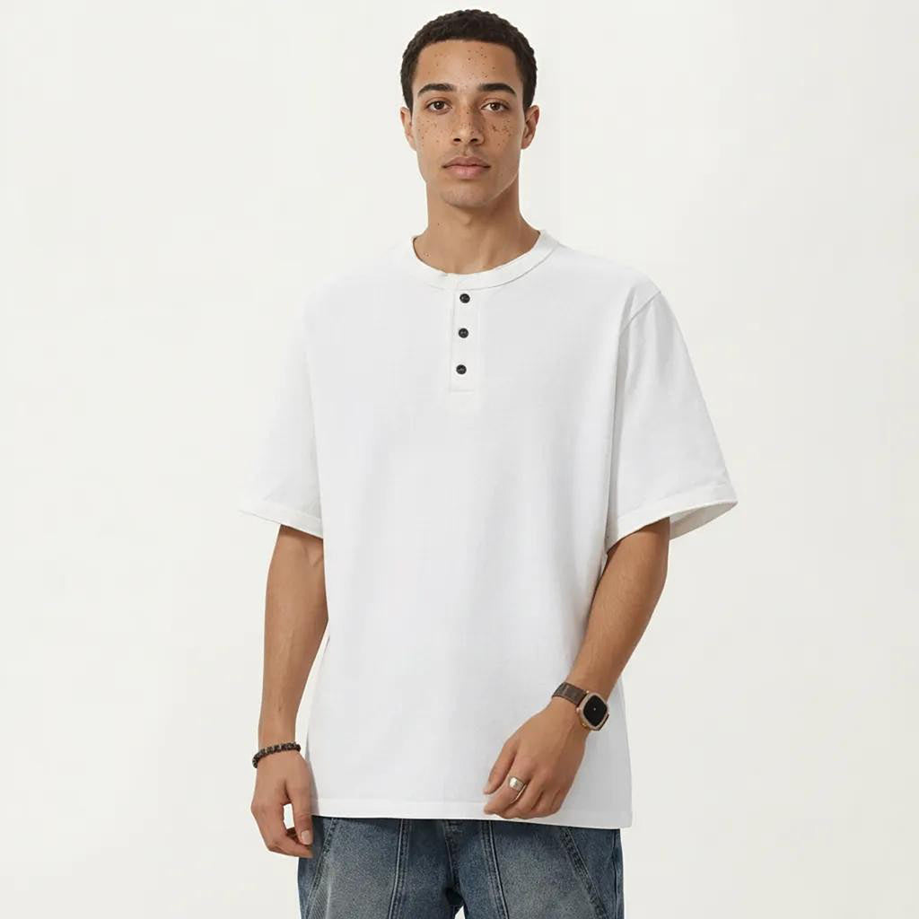 Anna-Kaci Men's Short Sleeve Henley T-Shirt with Button Placket