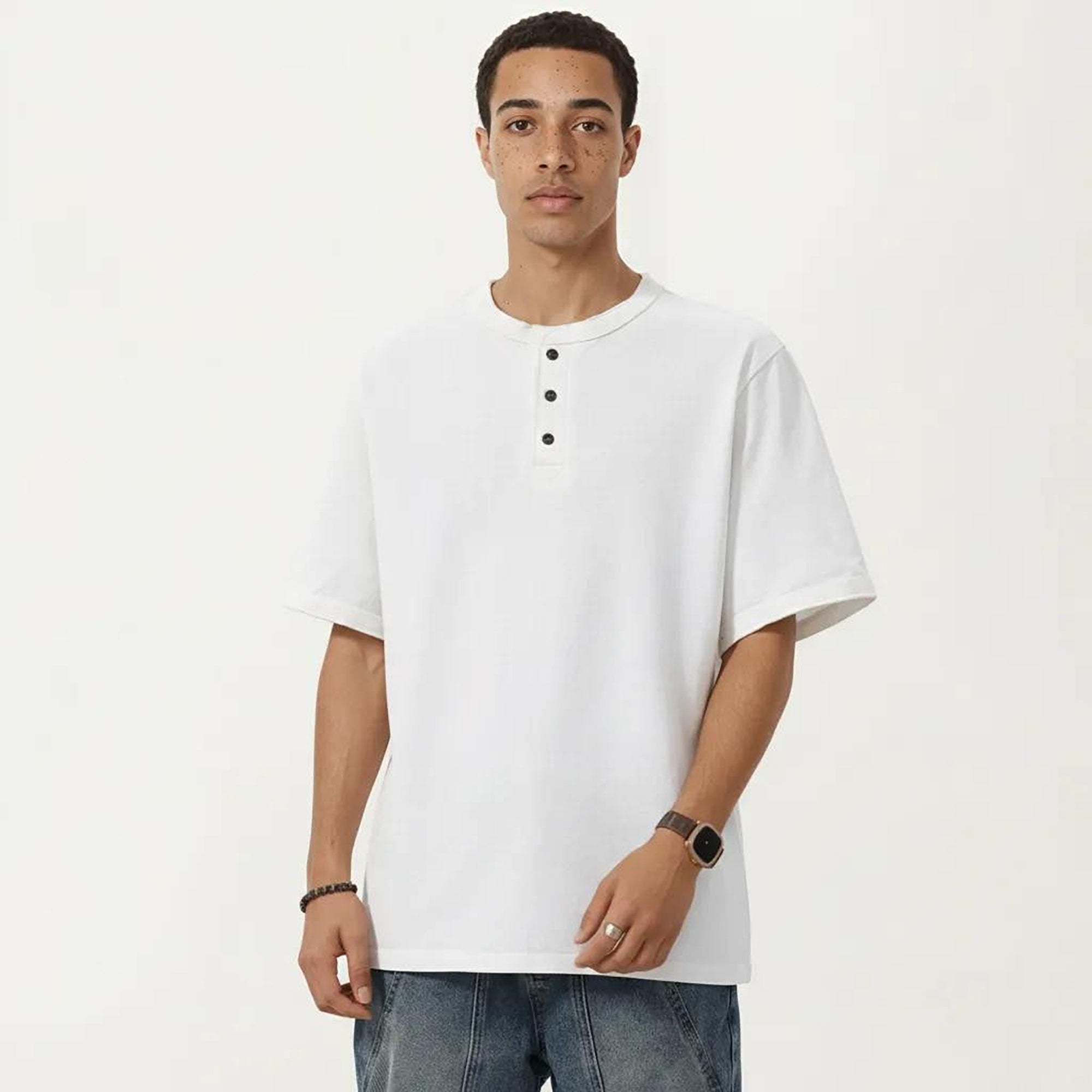Anna-Kaci Men's Short Sleeve Henley T-Shirt with Button Placket