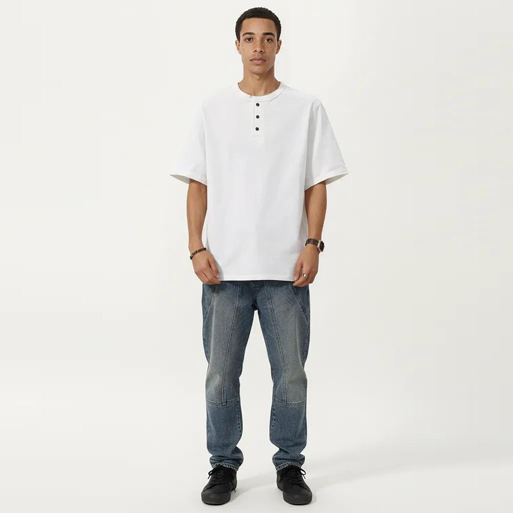 Anna-Kaci Men's Short Sleeve Henley T-Shirt with Button Placket