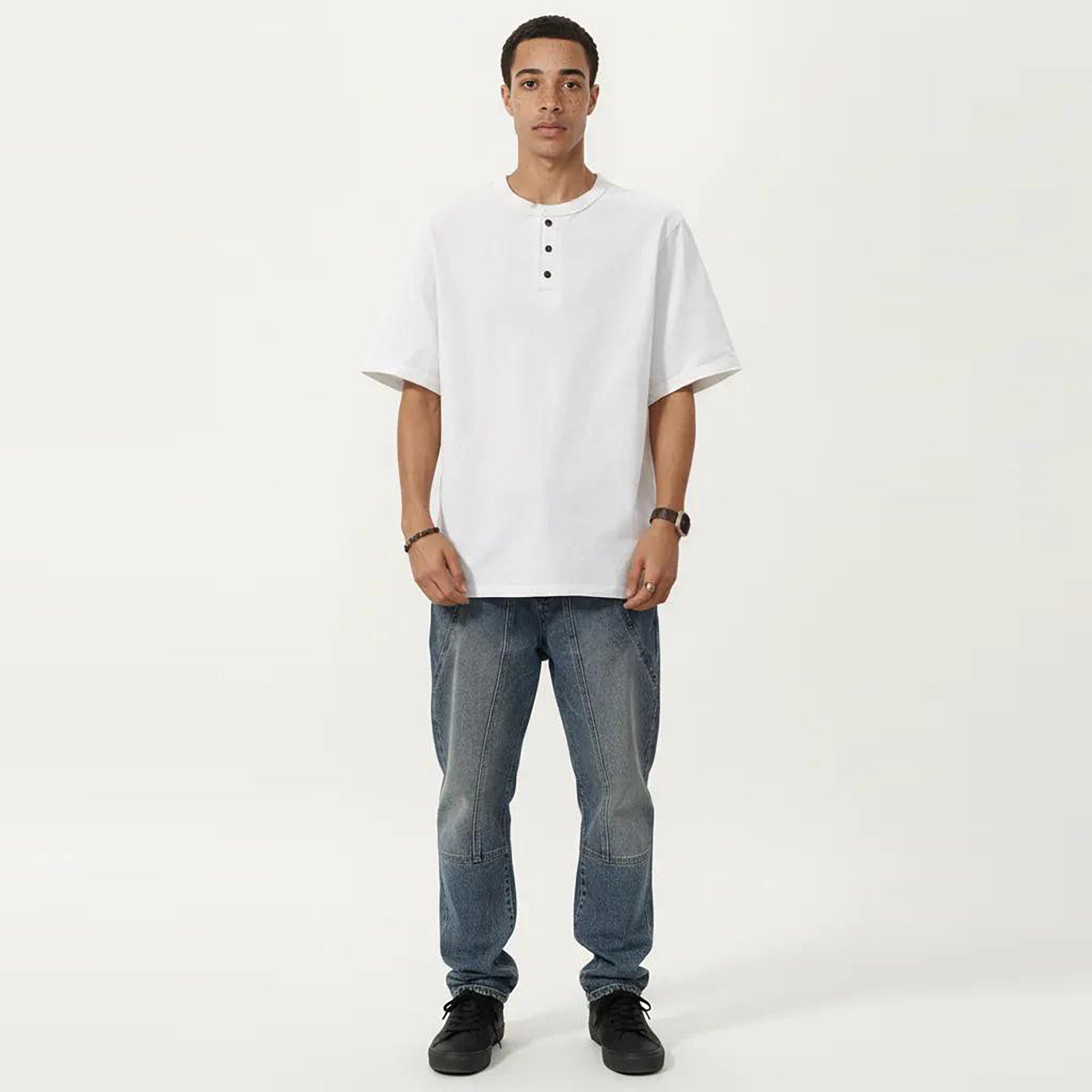 Anna-Kaci Men's Short Sleeve Henley T-Shirt with Button Placket