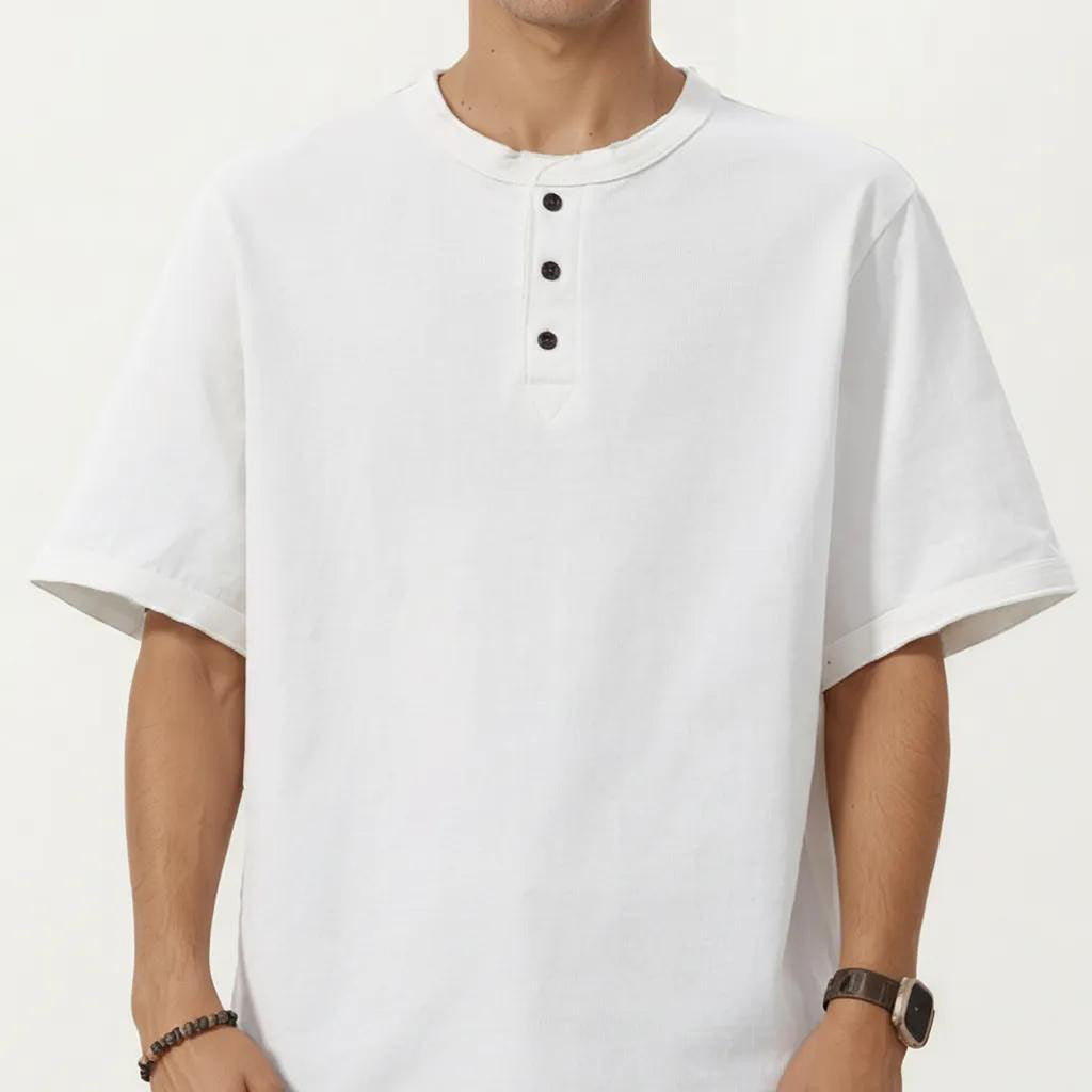 Anna-Kaci Men's Short Sleeve Henley T-Shirt with Button Placket