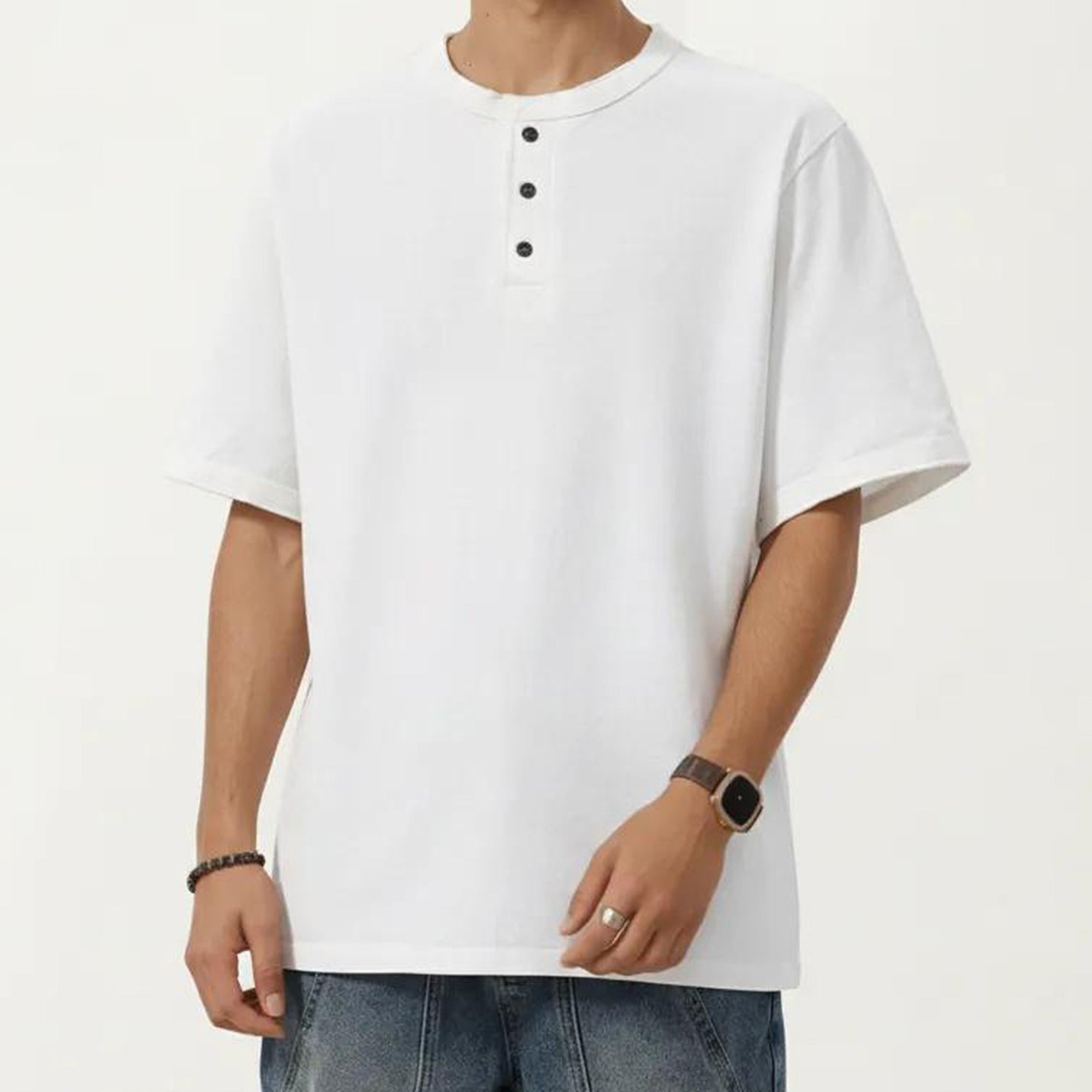 Anna-Kaci Men's Short Sleeve Henley T-Shirt with Button Placket