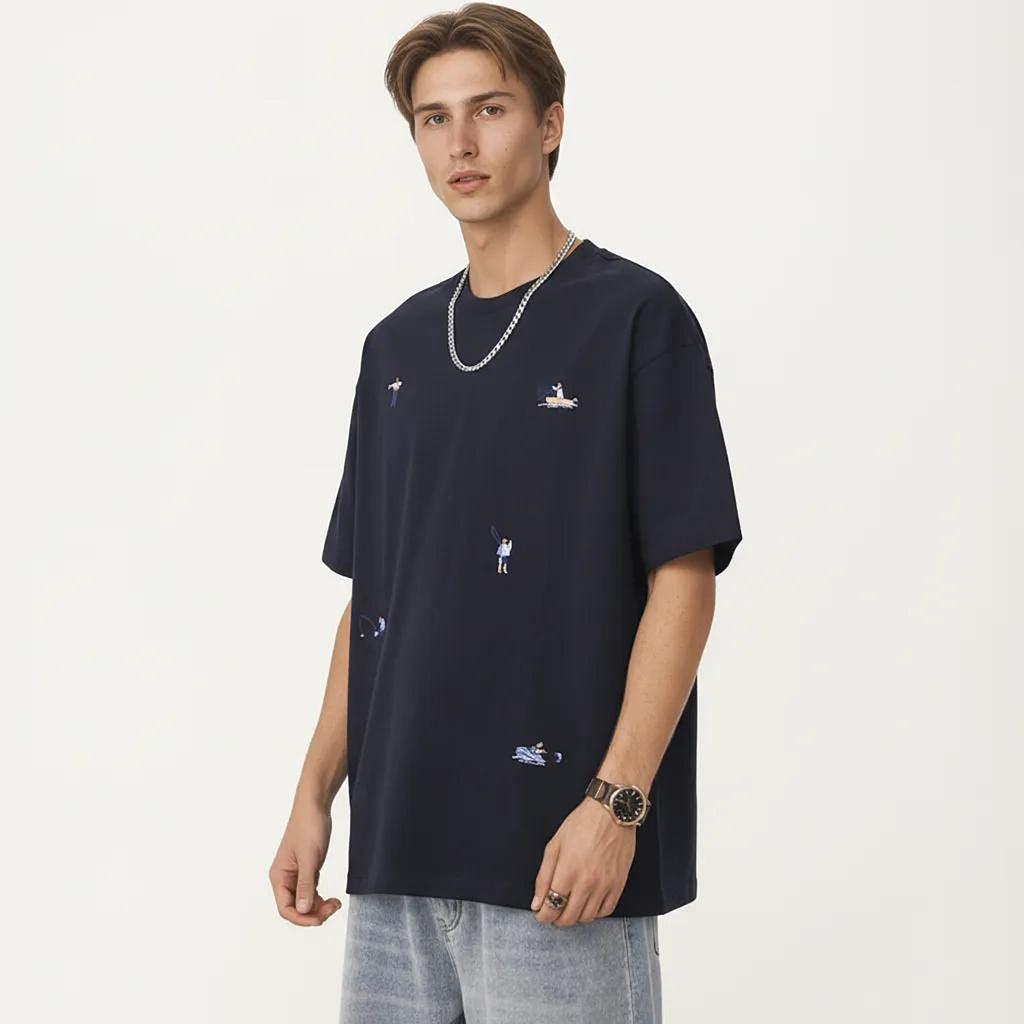 Anna-Kaci Men's Short Sleeve Graphic T-Shirt with Minimal Embroidered Details