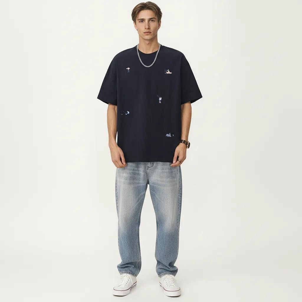 Anna-Kaci Men's Short Sleeve Graphic T-Shirt with Minimal Embroidered Details