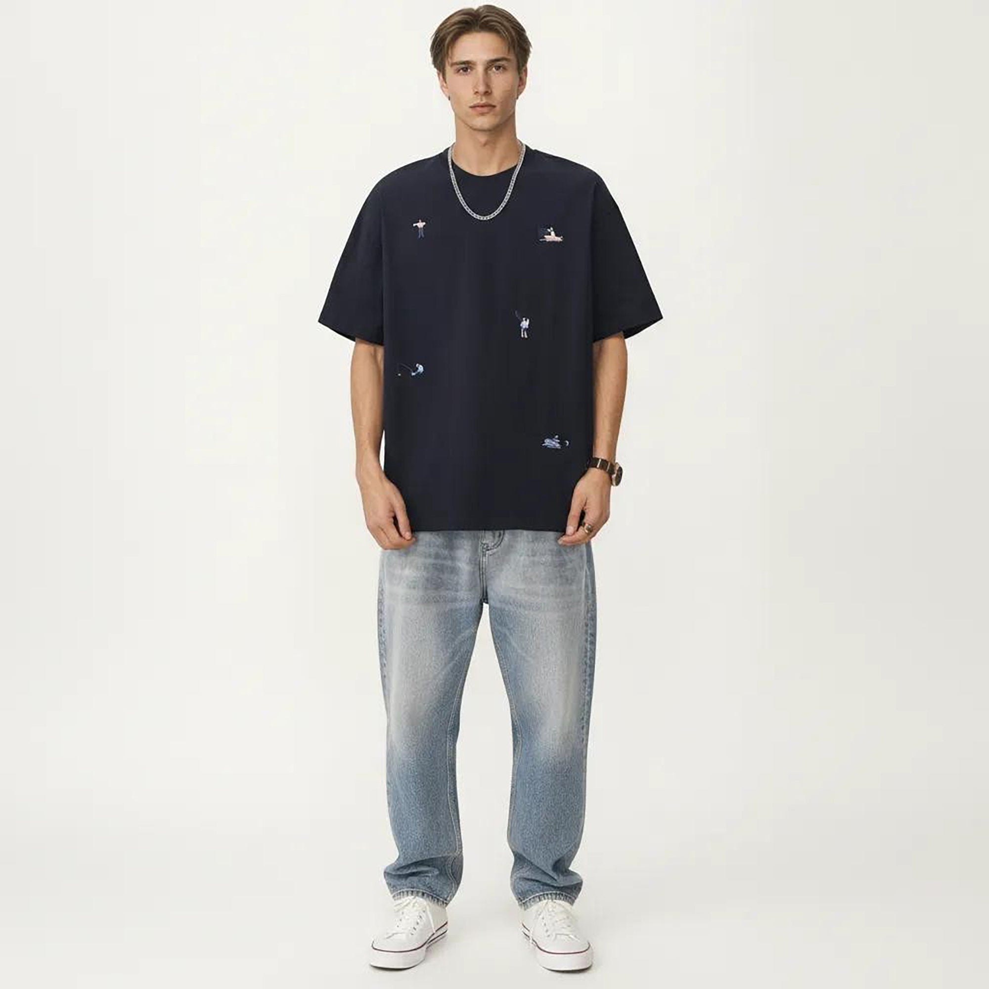 Anna-Kaci Men's Short Sleeve Graphic T-Shirt with Minimal Embroidered Details