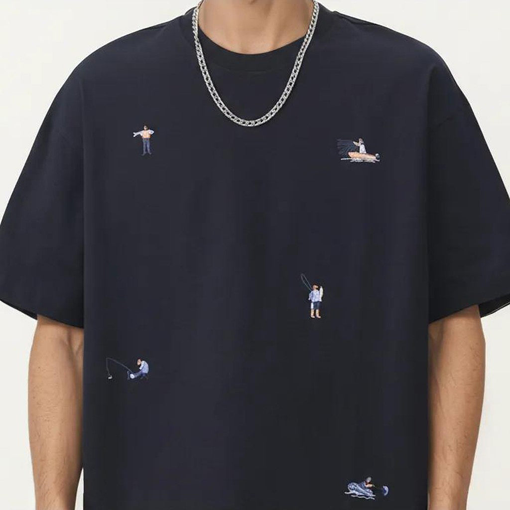 Anna-Kaci Men's Short Sleeve Graphic T-Shirt with Minimal Embroidered Details