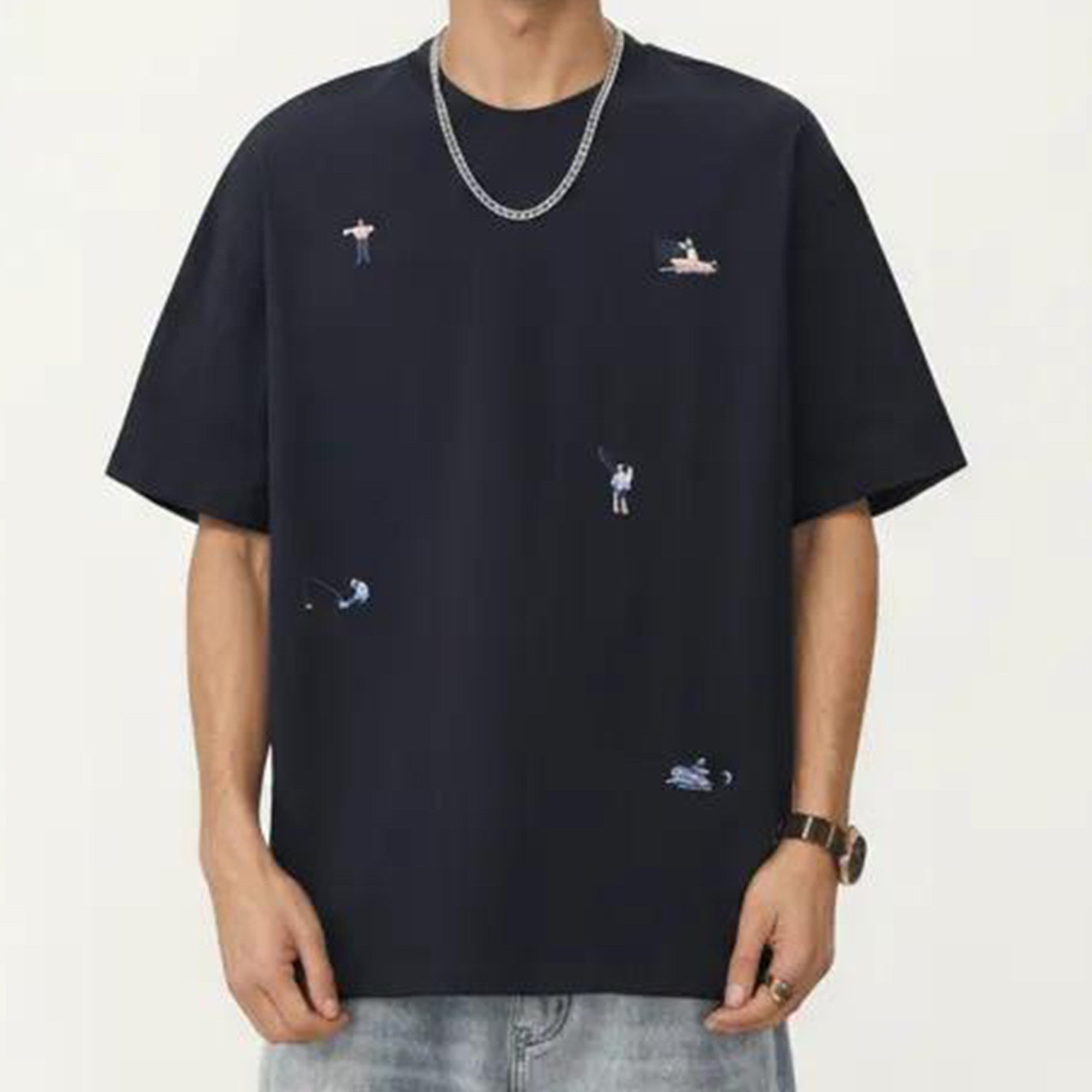 Anna-Kaci Men's Short Sleeve Graphic T-Shirt with Minimal Embroidered Details