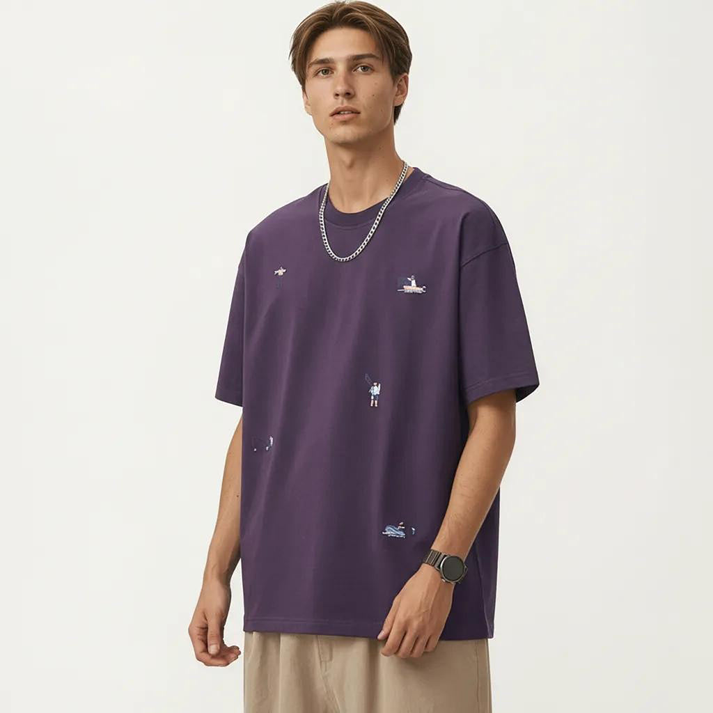 Anna-Kaci Men's Short Sleeve Graphic T-Shirt with Minimal Embroidered Details