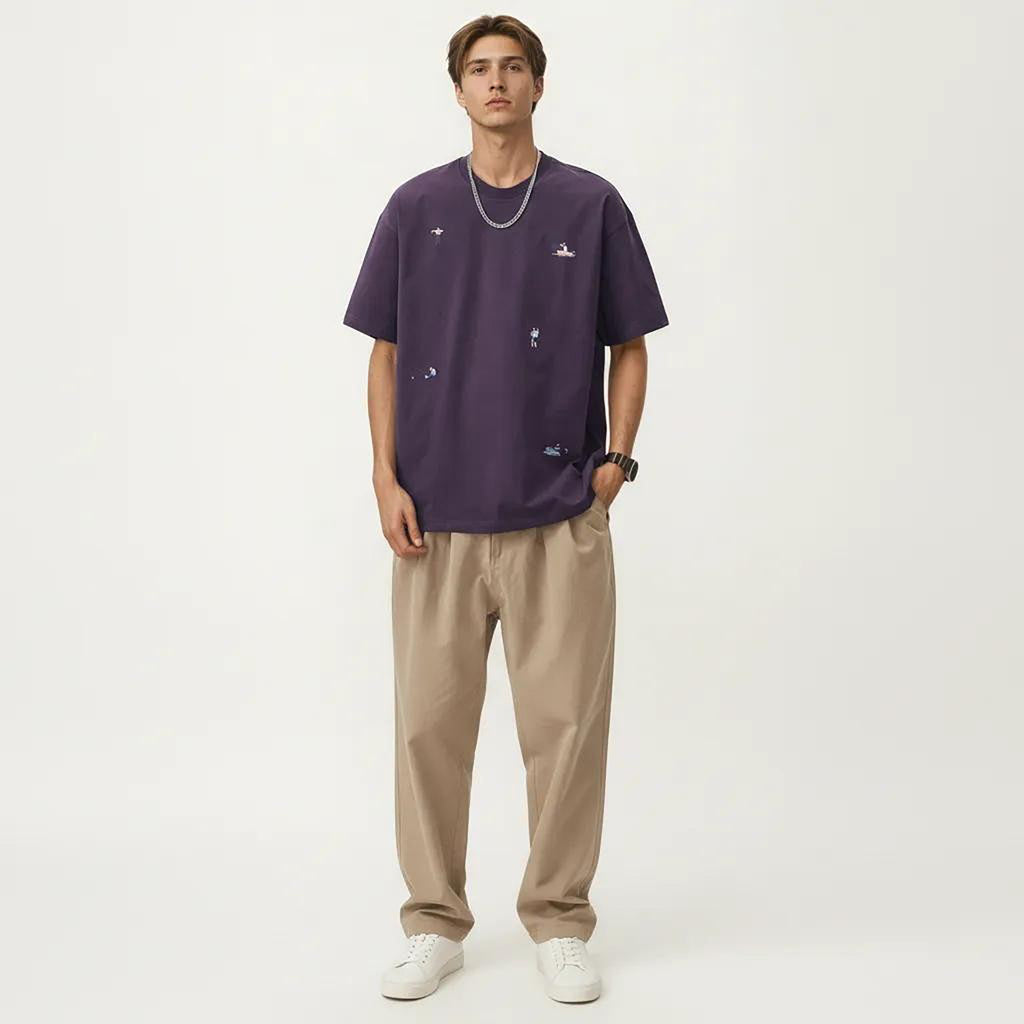 Anna-Kaci Men's Short Sleeve Graphic T-Shirt with Minimal Embroidered Details