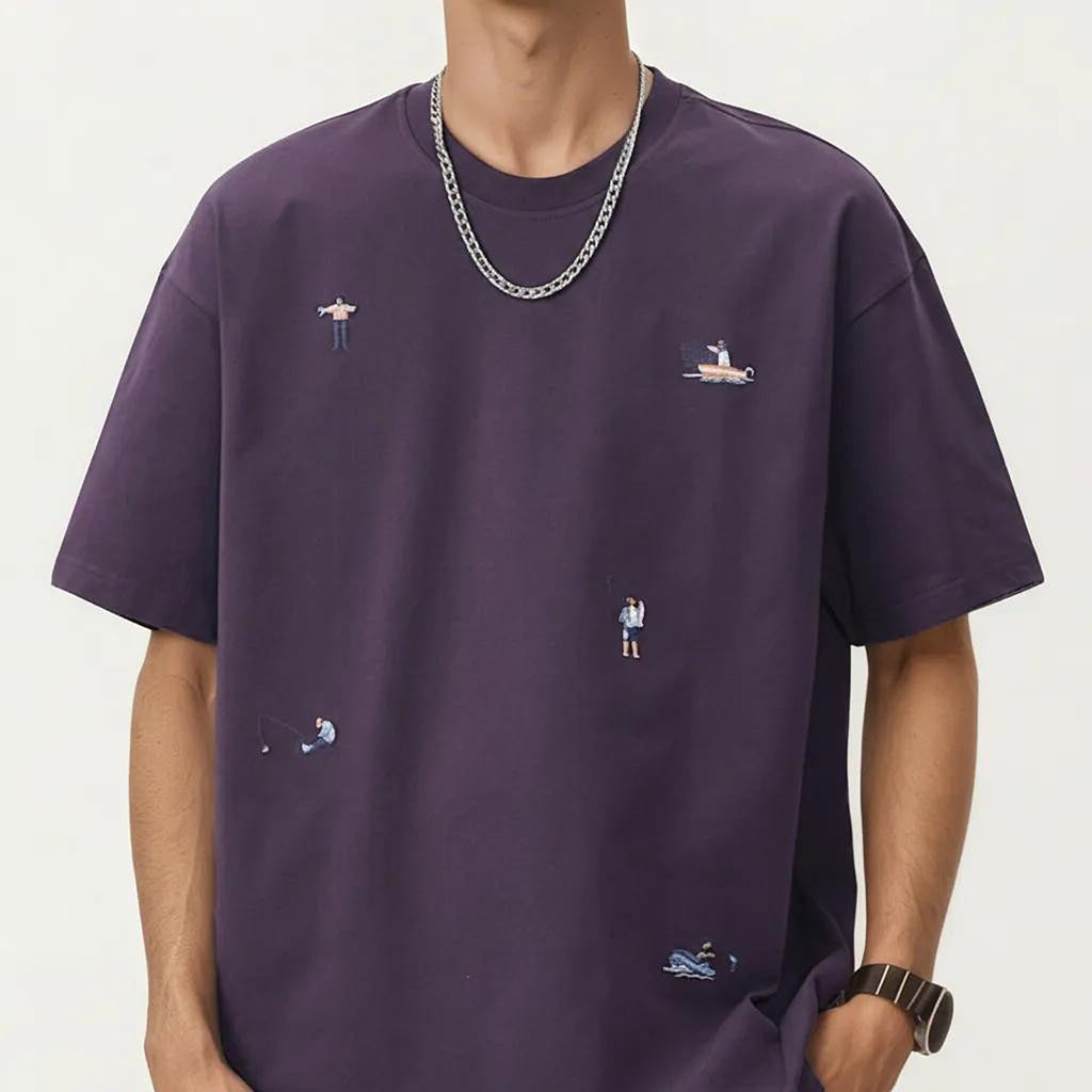 Anna-Kaci Men's Short Sleeve Graphic T-Shirt with Minimal Embroidered Details