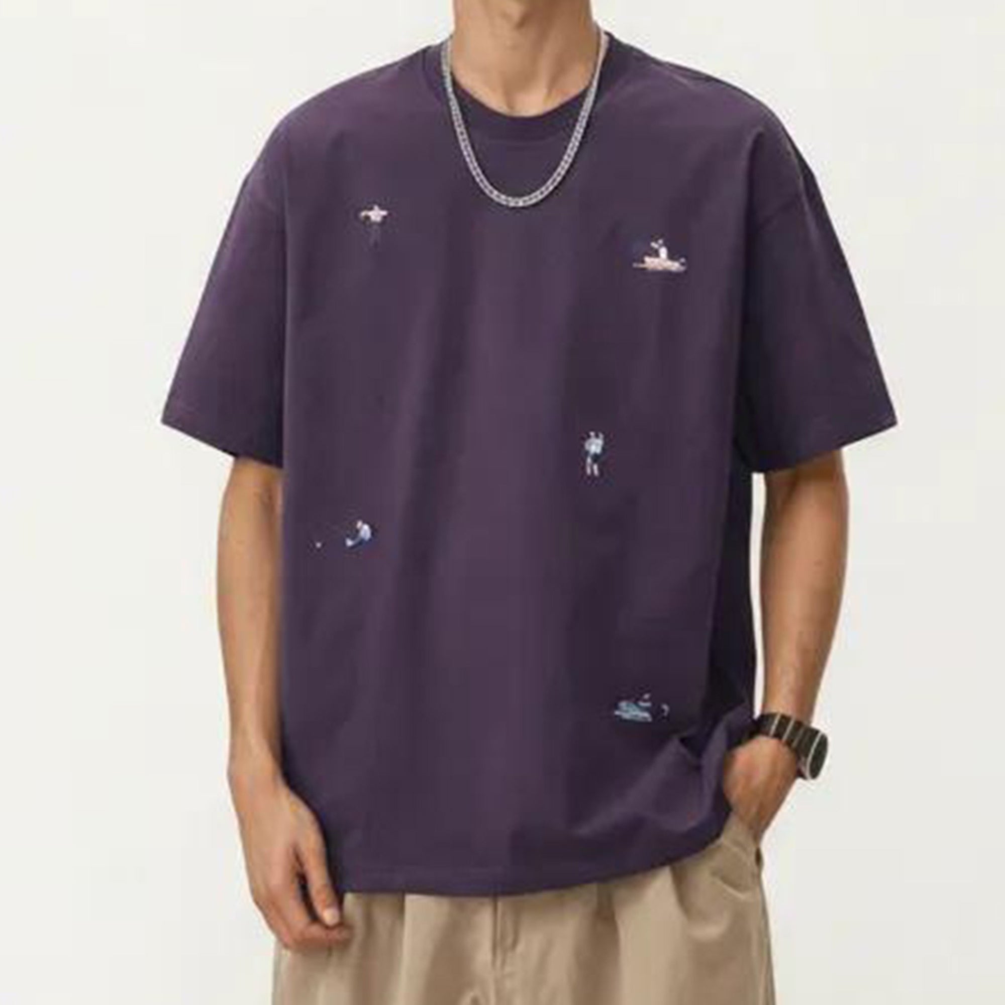 Anna-Kaci Men's Short Sleeve Graphic T-Shirt with Minimal Embroidered Details