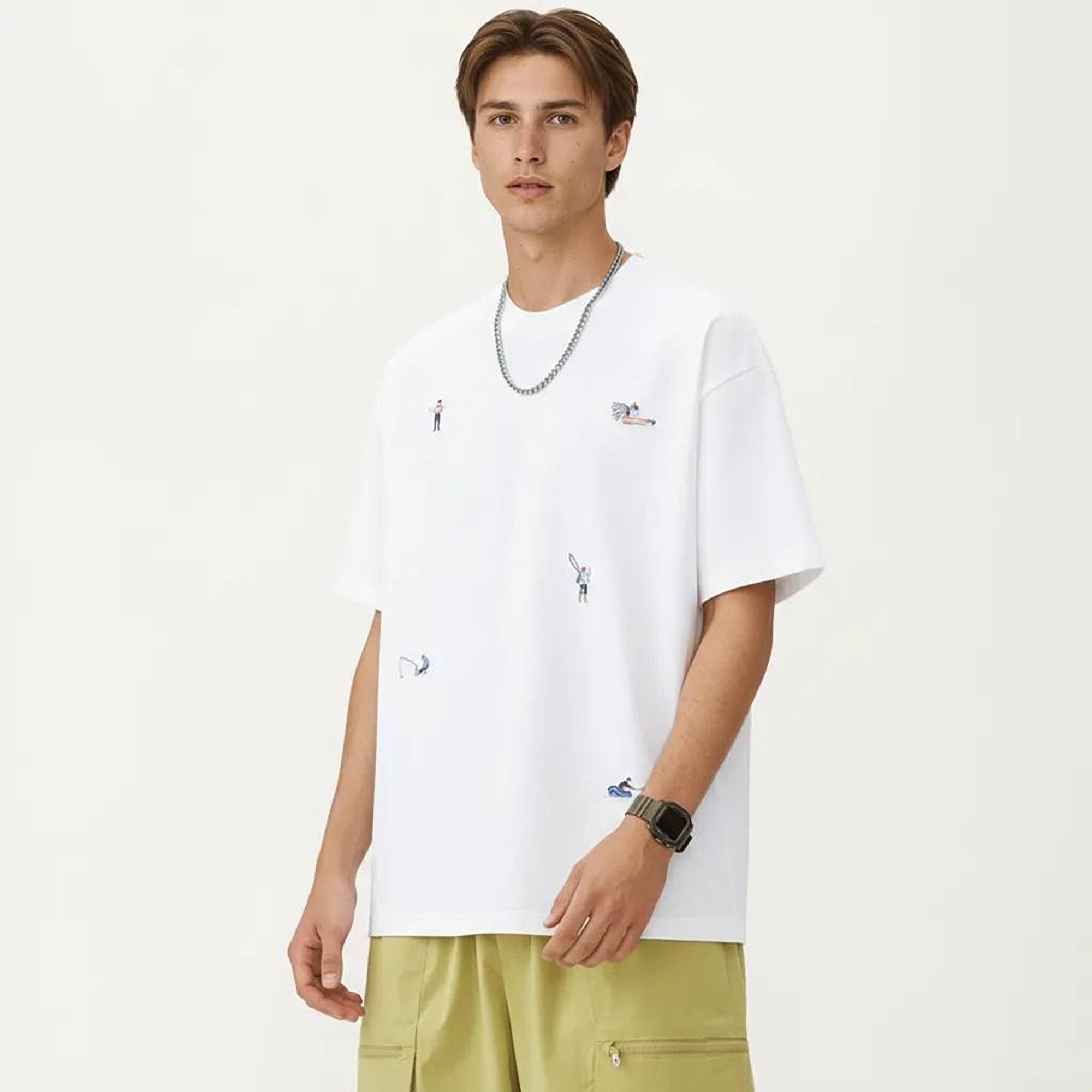 Anna-Kaci Men's Short Sleeve Graphic T-Shirt with Minimal Embroidered Details