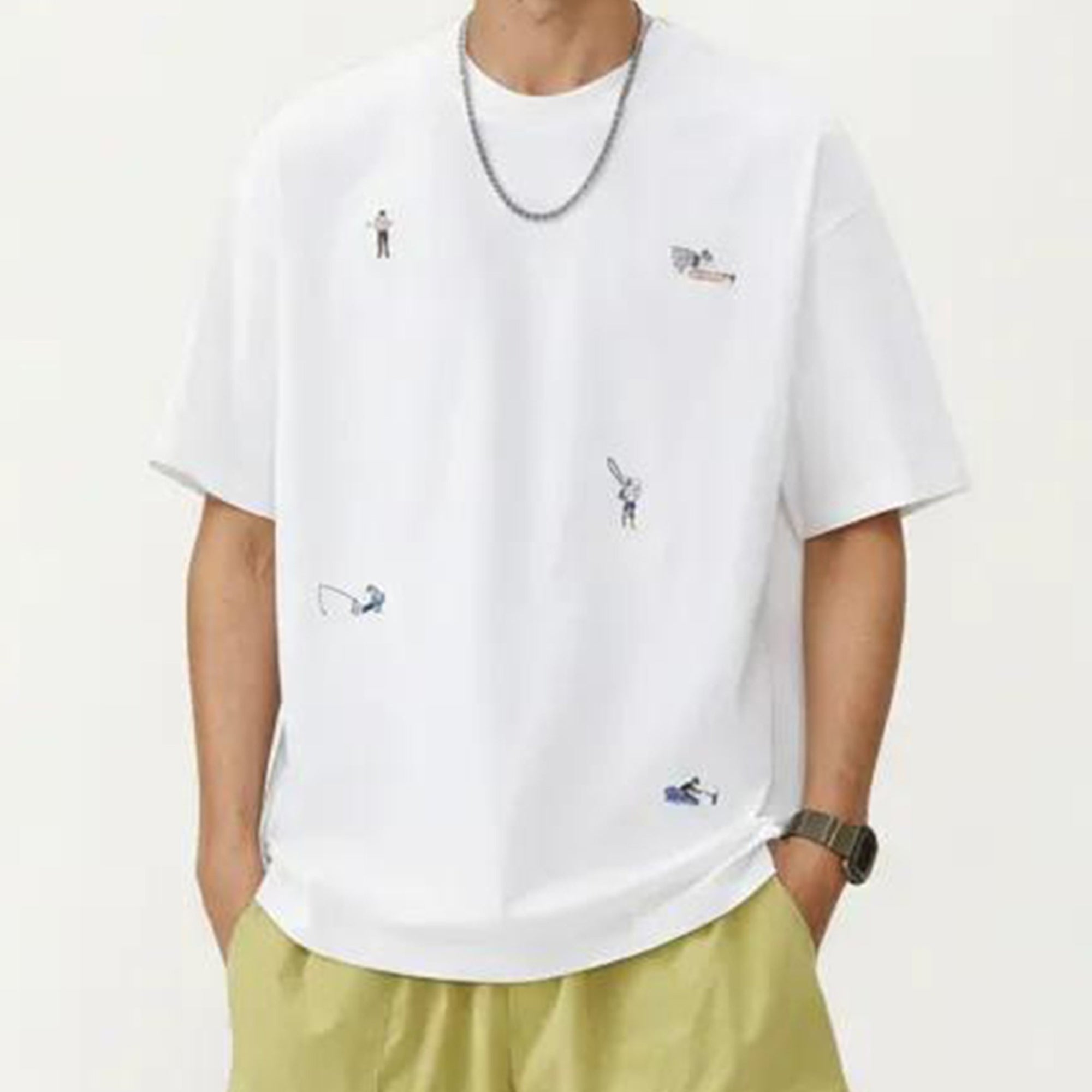 Anna-Kaci Men's Short Sleeve Graphic T-Shirt with Minimal Embroidered Details