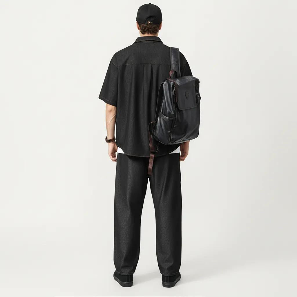 Anna-Kaci Men's Short Sleeve Button Front Shirt with Chest Pocket and Relaxed Fit