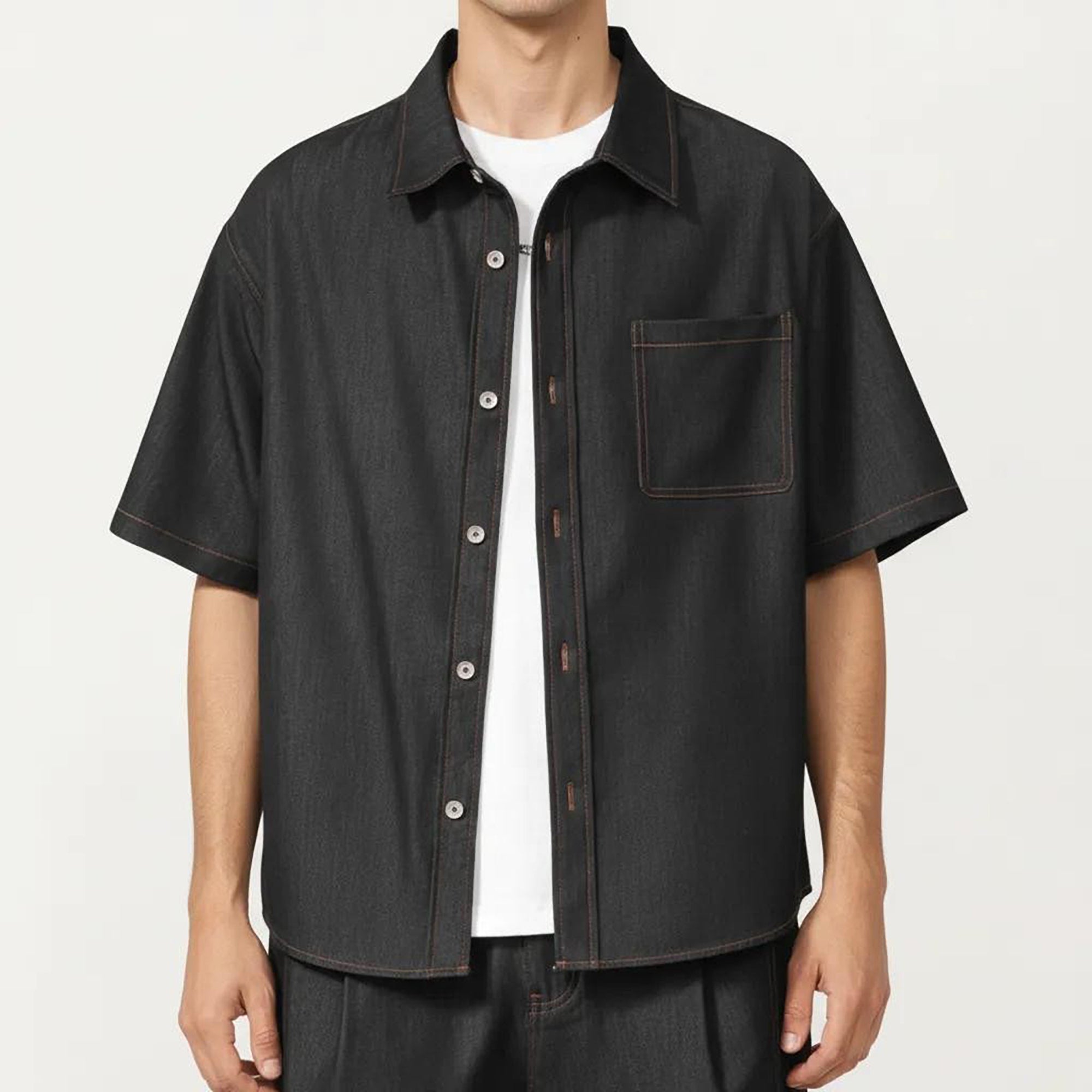 Anna-Kaci Men's Short Sleeve Button Front Shirt with Chest Pocket and Relaxed Fit