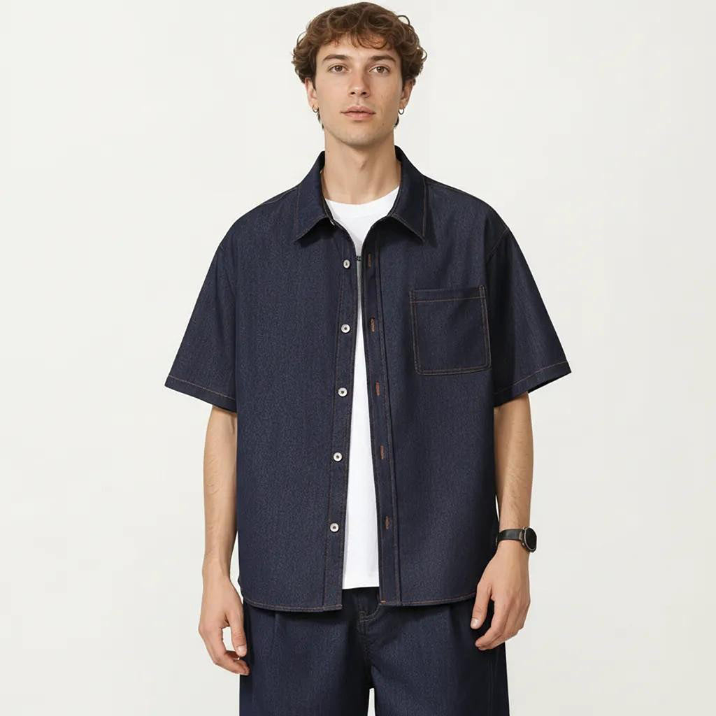 Anna-Kaci Men's Short Sleeve Button Front Shirt with Chest Pocket and Relaxed Fit