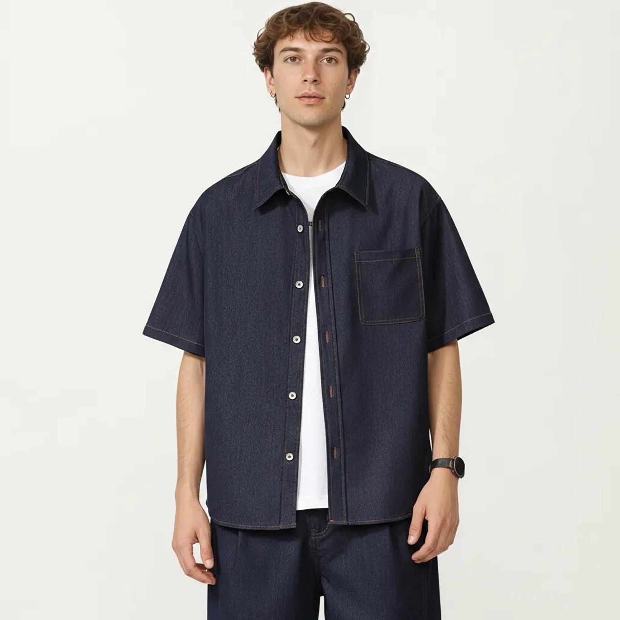 Anna-Kaci Men's Short Sleeve Button Front Shirt with Chest Pocket and Relaxed Fit