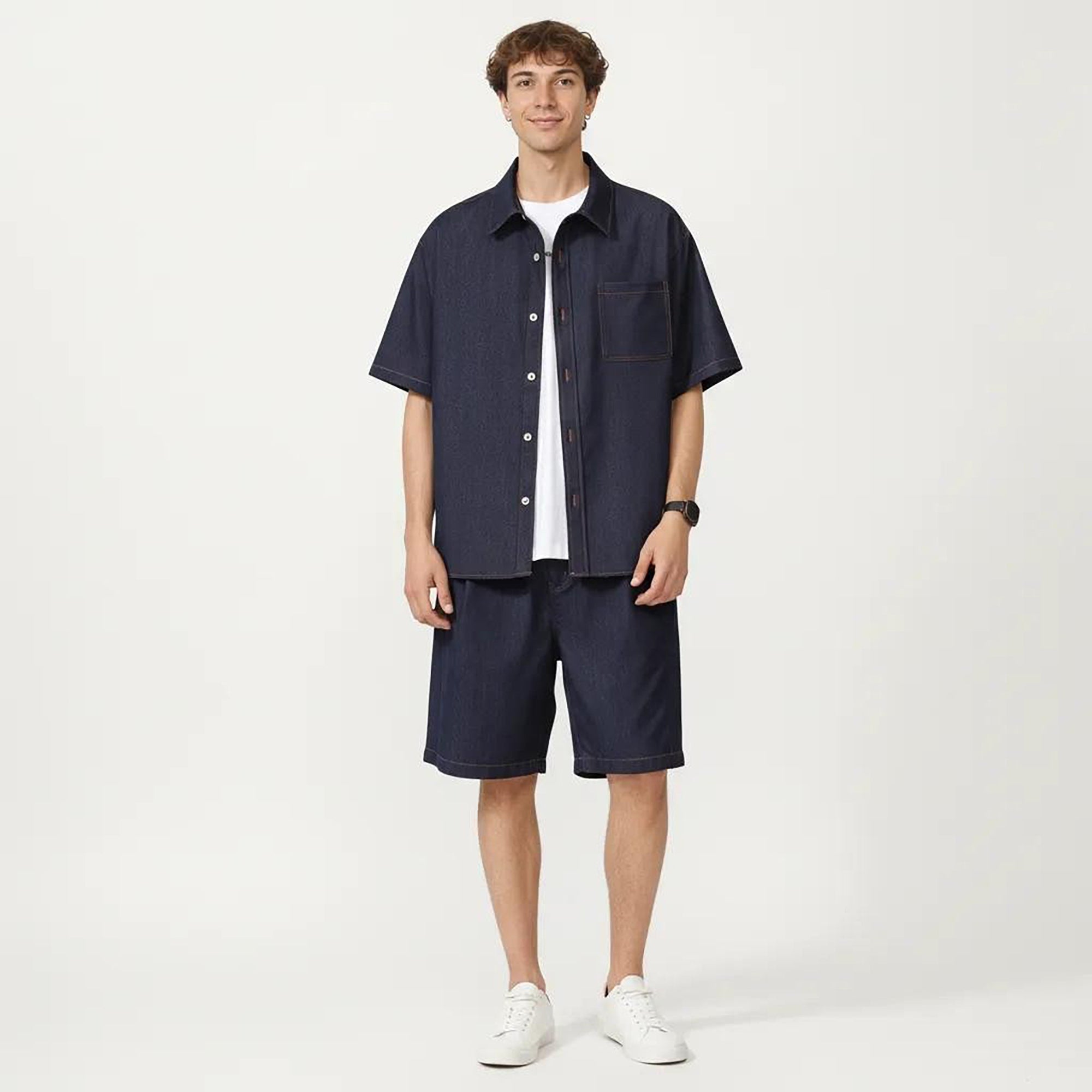 Anna-Kaci Men's Short Sleeve Button Front Shirt with Chest Pocket and Relaxed Fit