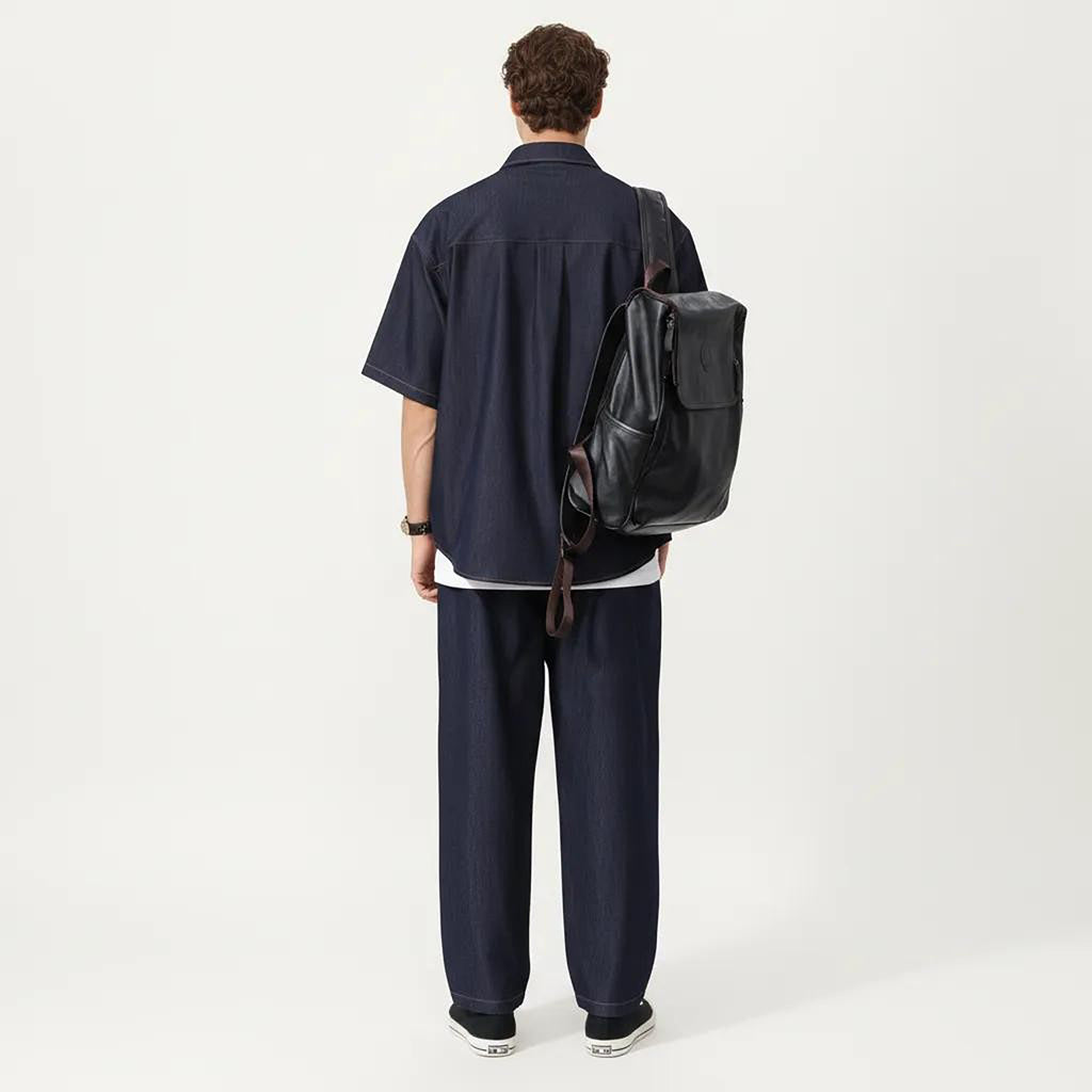 Anna-Kaci Men's Short Sleeve Button Front Shirt with Chest Pocket and Relaxed Fit