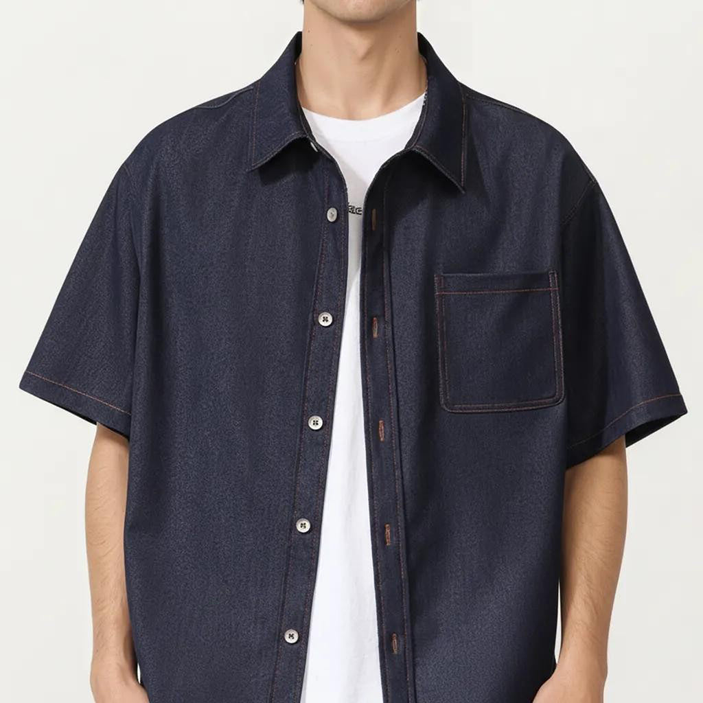 Anna-Kaci Men's Short Sleeve Button Front Shirt with Chest Pocket and Relaxed Fit