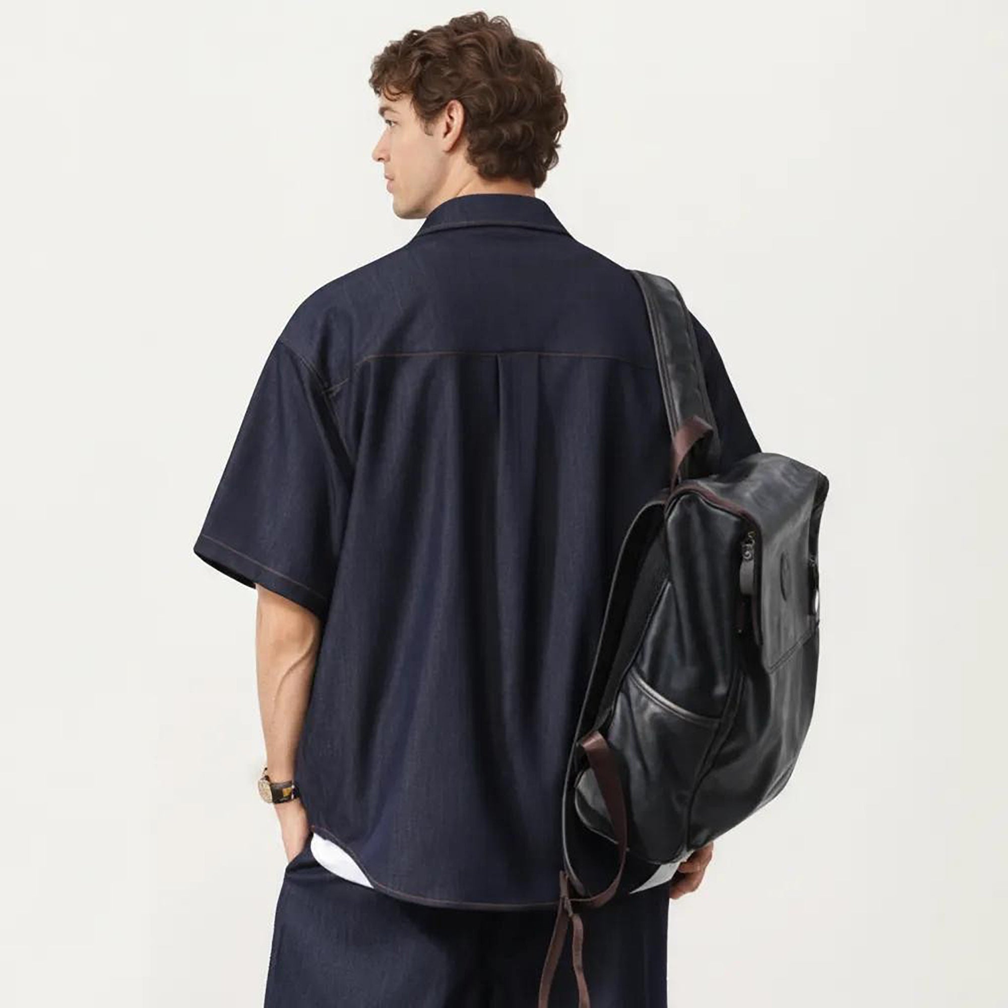 Anna-Kaci Men's Short Sleeve Button Front Shirt with Chest Pocket and Relaxed Fit