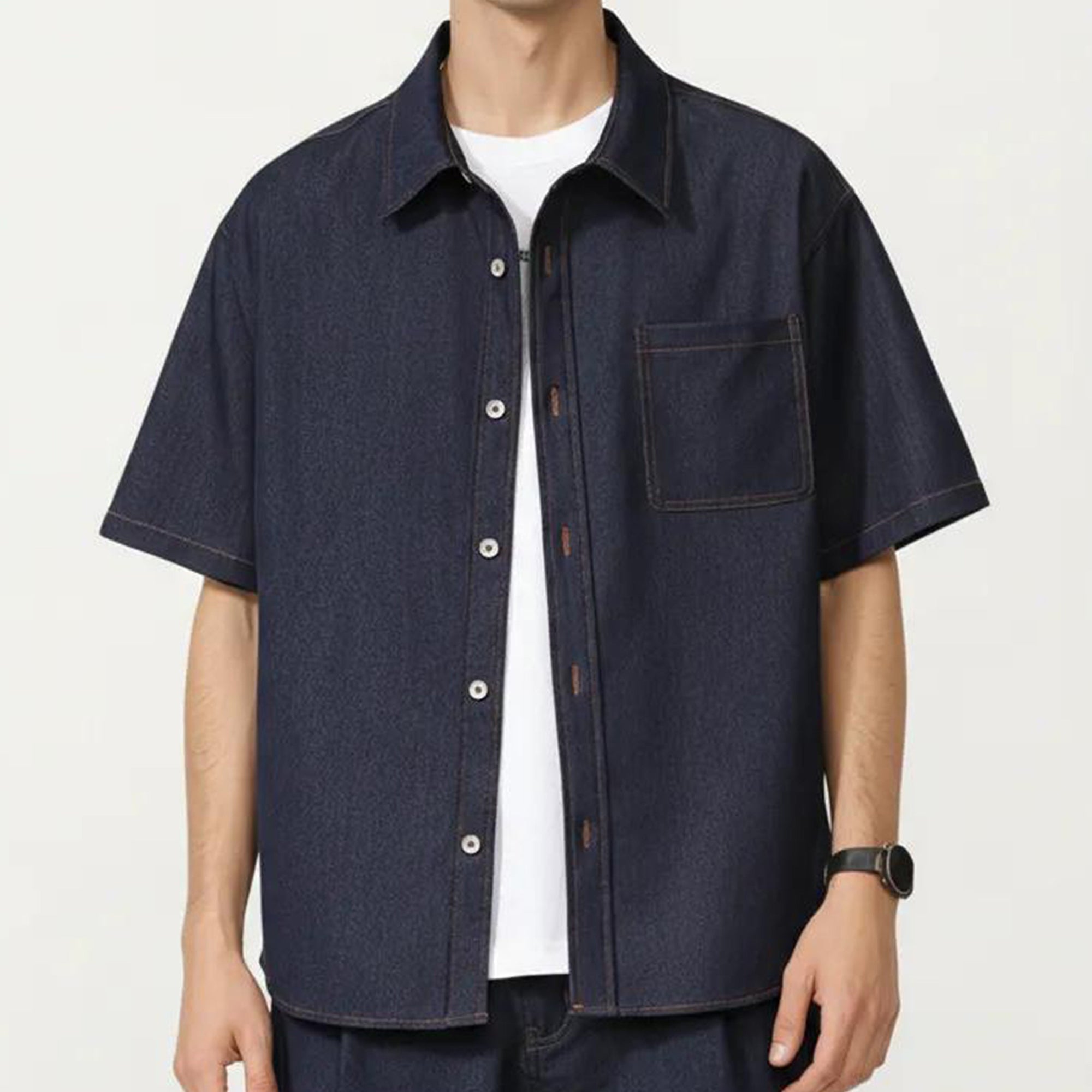 Anna-Kaci Men's Short Sleeve Button Front Shirt with Chest Pocket and Relaxed Fit