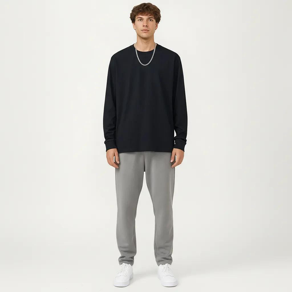 Anna-Kaci Men's Long Sleeve Crew Neck Pullover Top with Relaxed Fit and Soft Knit Feel