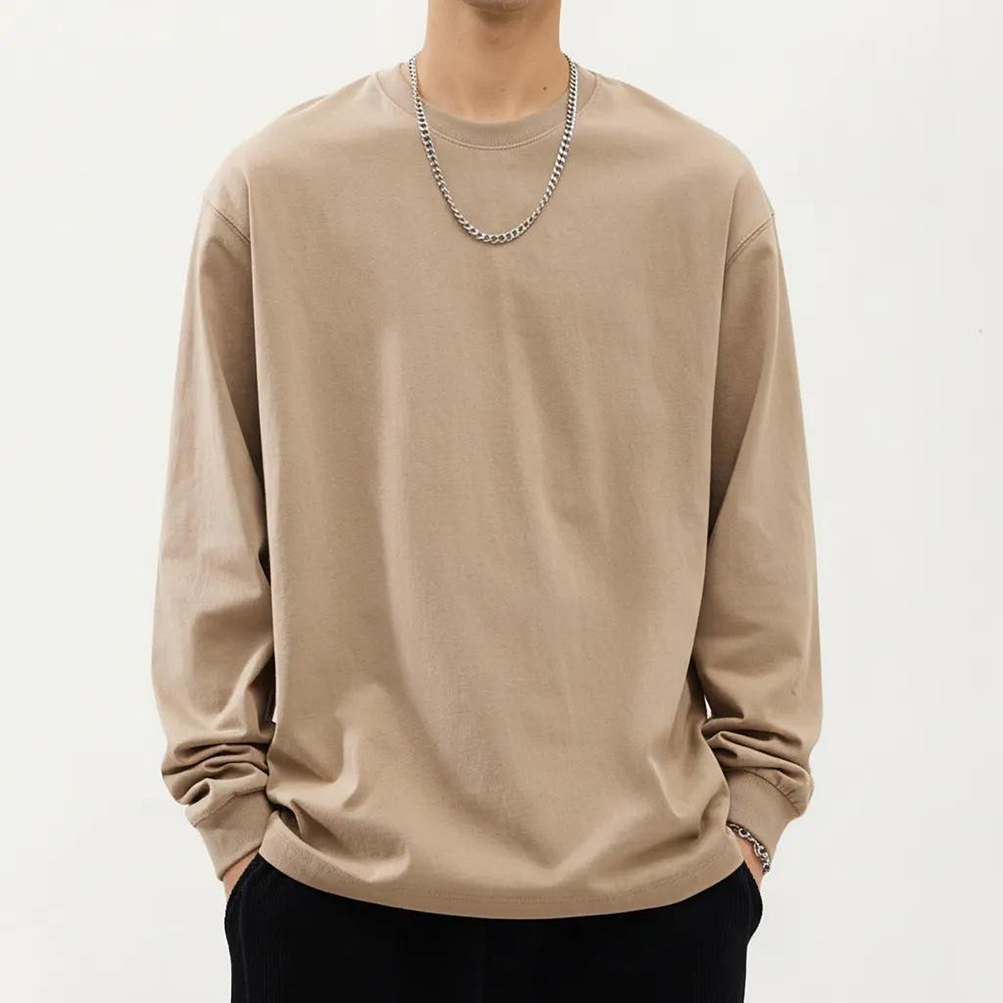 Anna-Kaci Men's Long Sleeve Crew Neck Pullover Top with Relaxed Fit and Soft Knit Feel